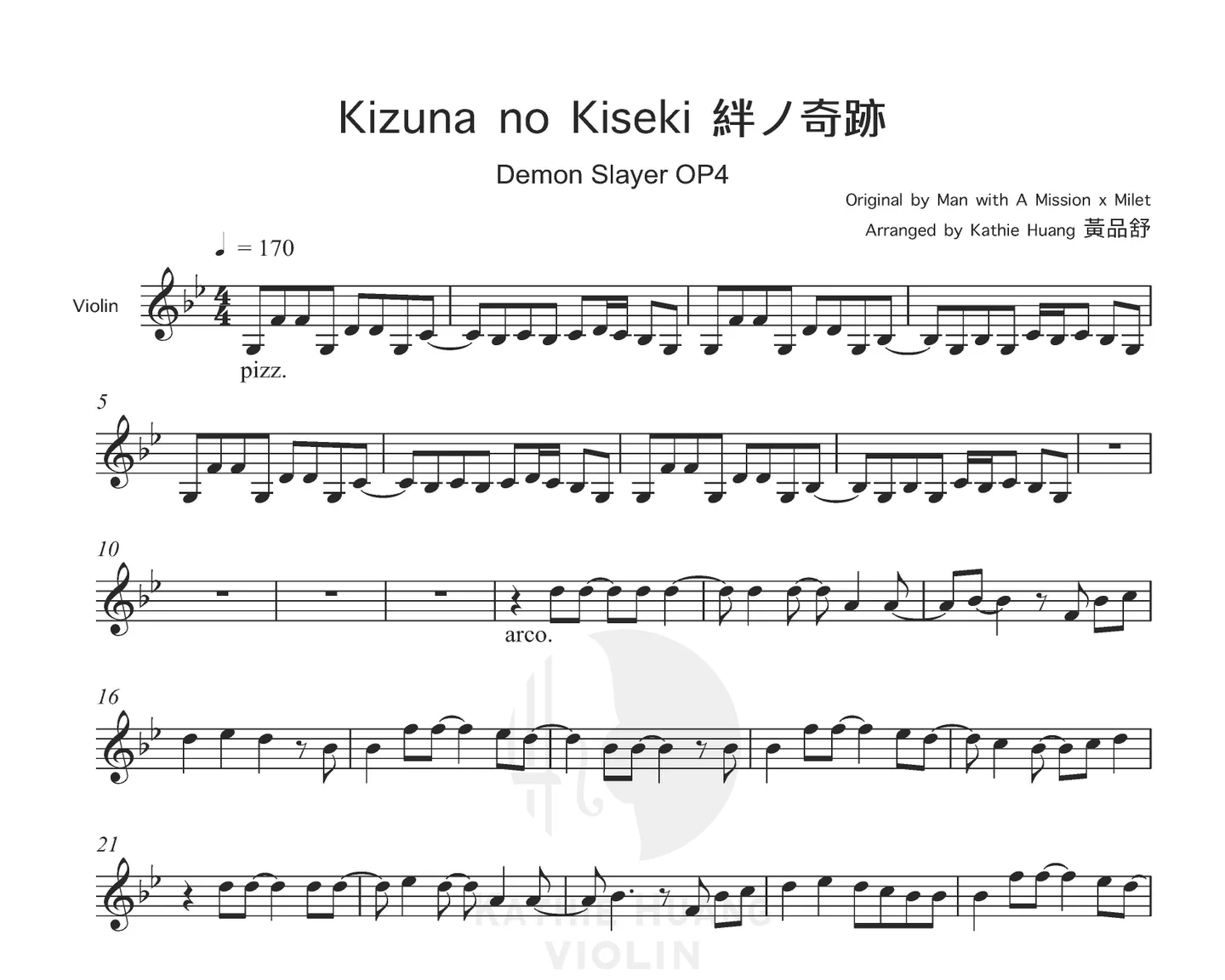 Kizuna No Kiseki - MAN WITH A MISSION×milet (Demon Slayer Season 3 OP Includes Instrumental) by Kathie Violin 黃品舒小提琴 - Page 2