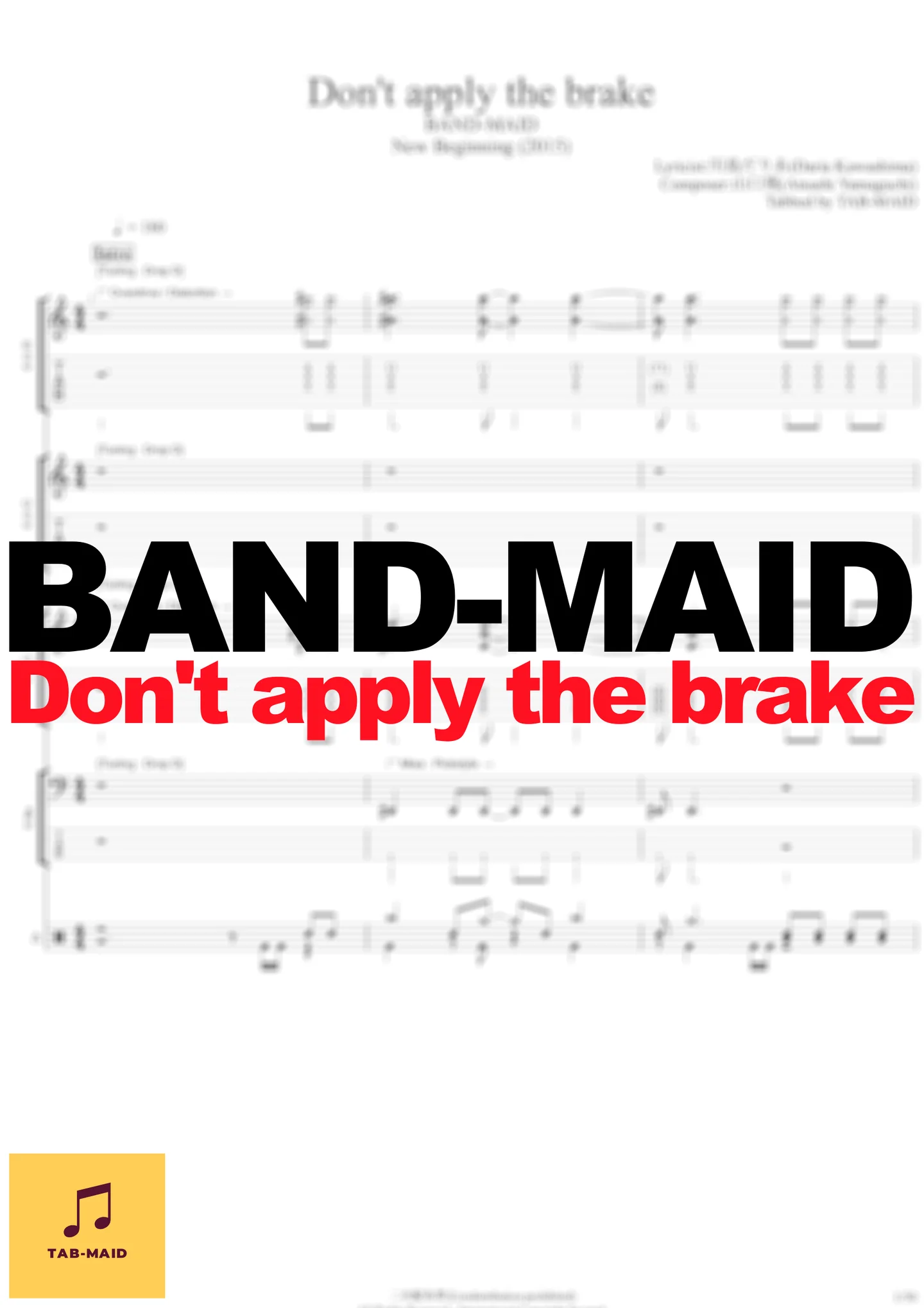 Don't apply the brake - BAND-MAID (TAB / タブ譜 / バンドスコア) by TAB-MAID