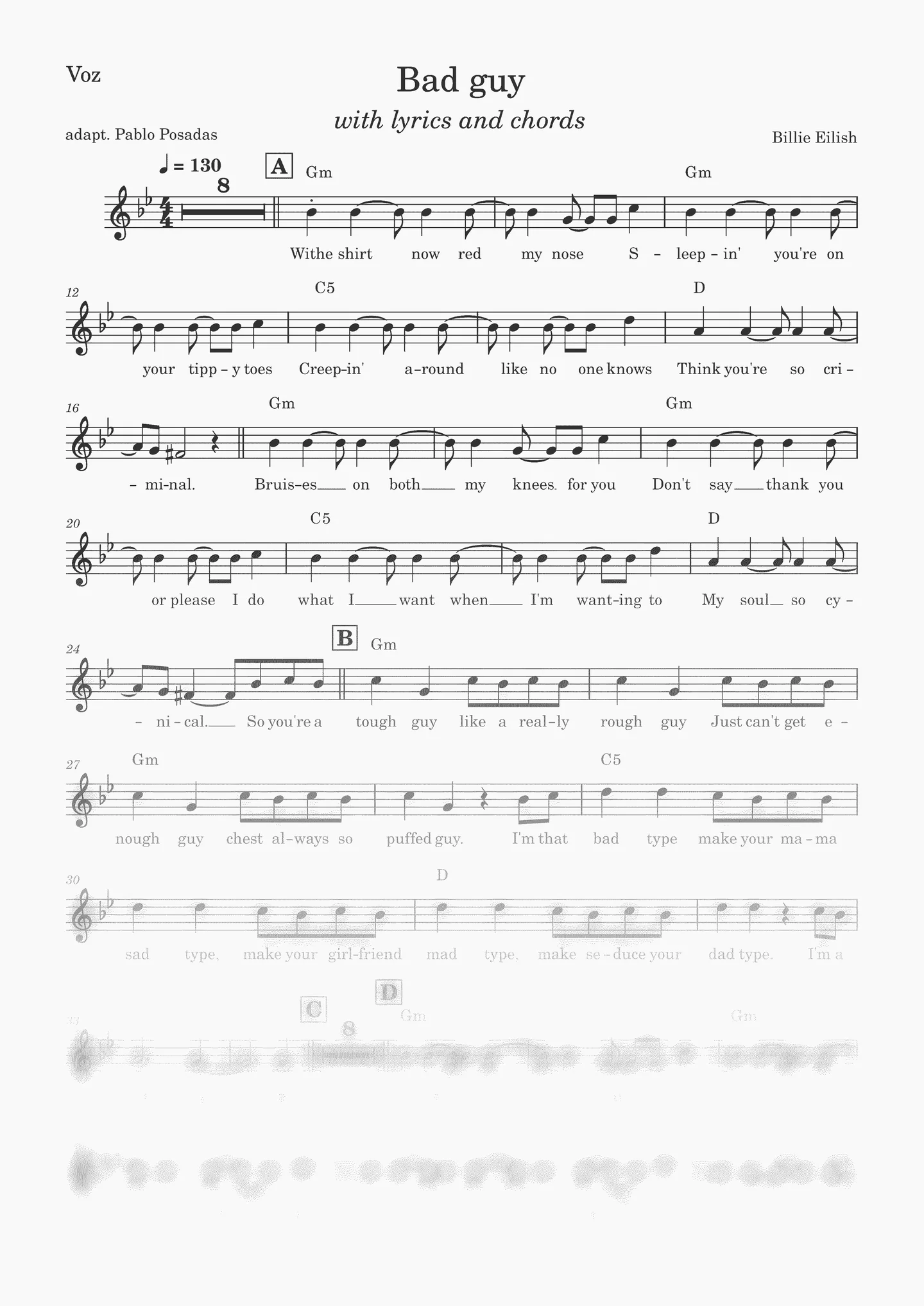 Bad Guy - Billie Eilish ((with chords and lyrics)) by Thec P|Pablo Posadas