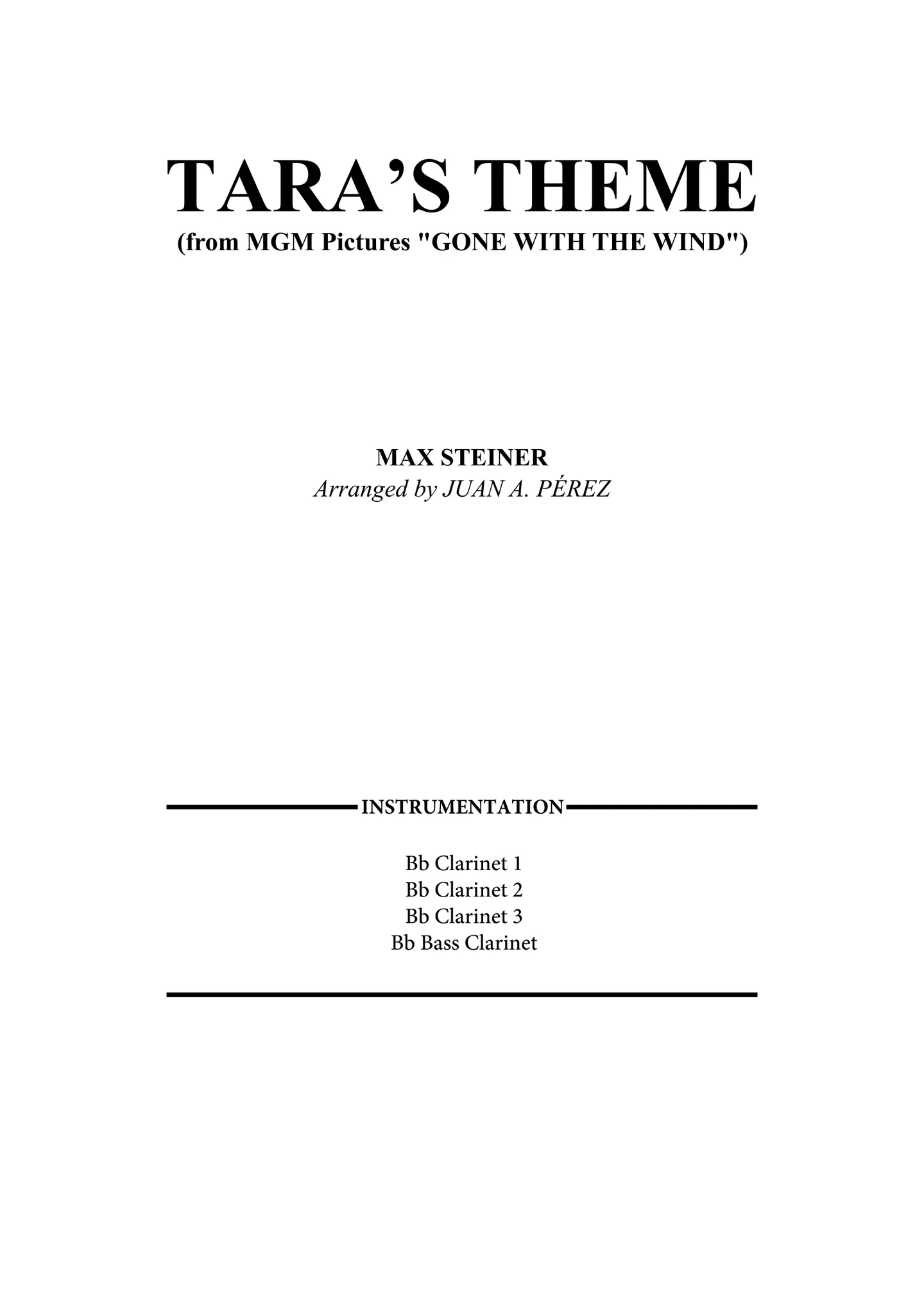 Tara's Theme (Clarinet Quartet) - Max Steiner by Juan A. Pérez