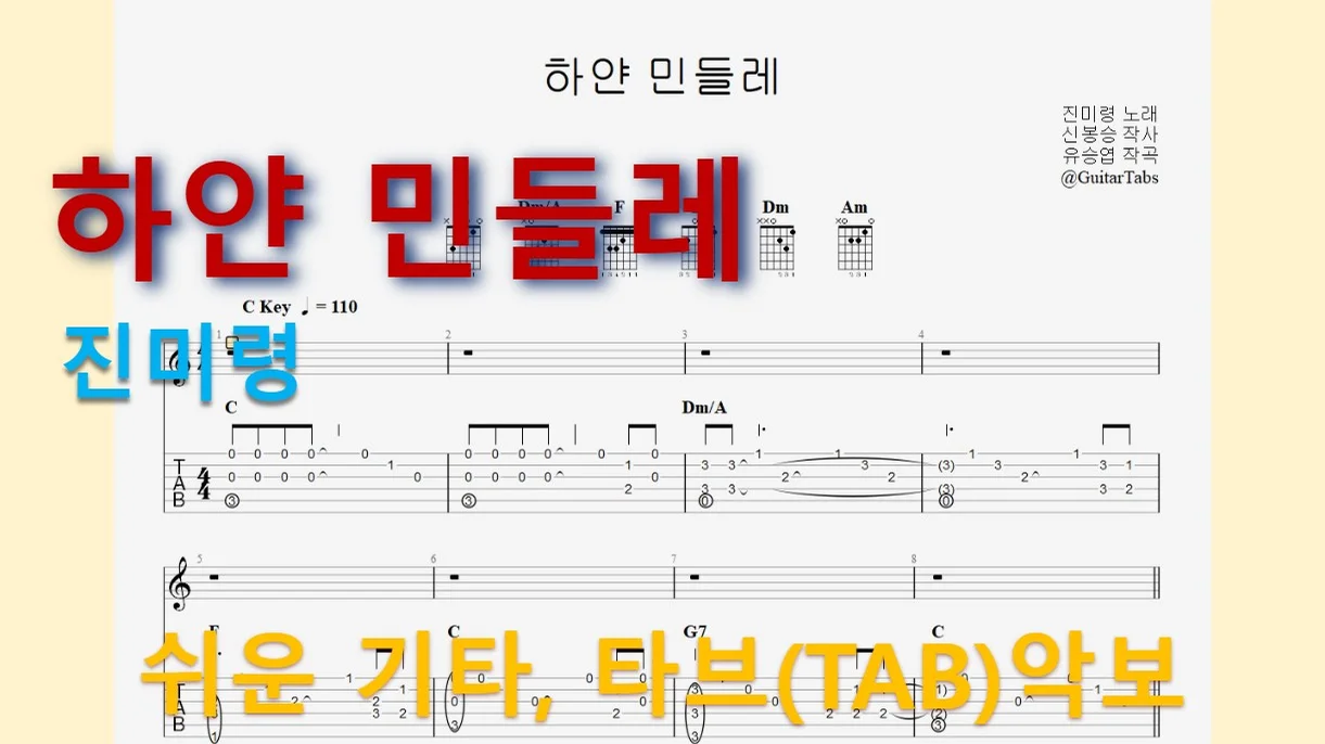 white dandelion - Jin Miryeong (C Key / Easy TAB / Lyrics) by 624 TABs