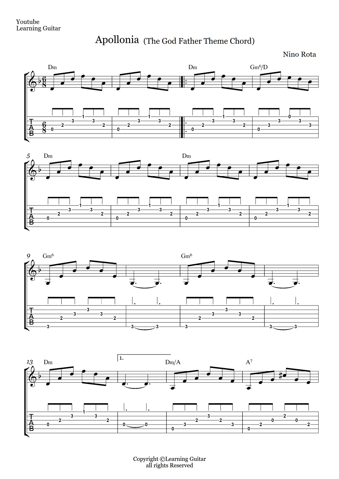 Apollonia (Godfather Theme) - NIno Rota (Guitar Chords&amp; Rhythm) by Learning Guitar