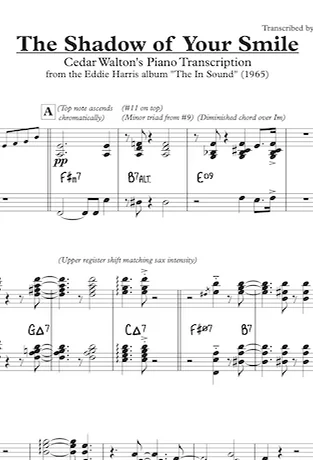 The Shadow of Your Smile - Eddie Harris (Love Theme from "The Sandpiper"/Cedar Walton/Full Transcription/Solo and Comping/Reference MIDI) by A Certain Keyboardist | Professional Transcription