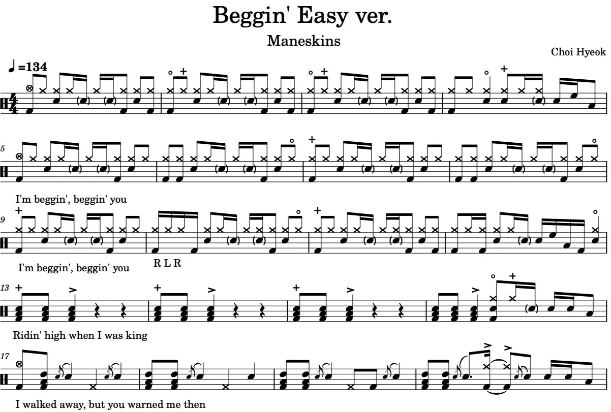 그 누구도 범접할 수 없는 Beggin′ - Måneskin 도전하십쇼 카몬카몬 ! [Easy Ver.] - Måneskin (Beggin′ - Måneskin / Drum Arragement Ver) by @Hyeok.choi_drums