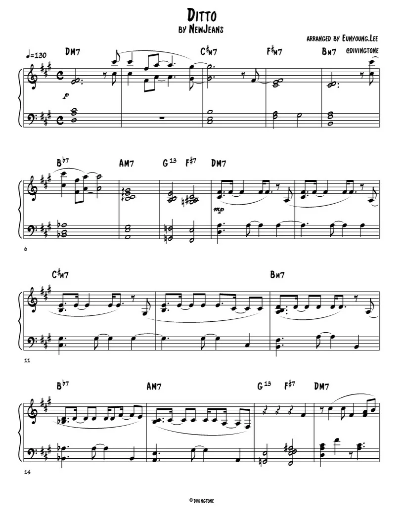 Ditto - NewJeans / 뉴진스 (Piano Sheet Music) by divingtone