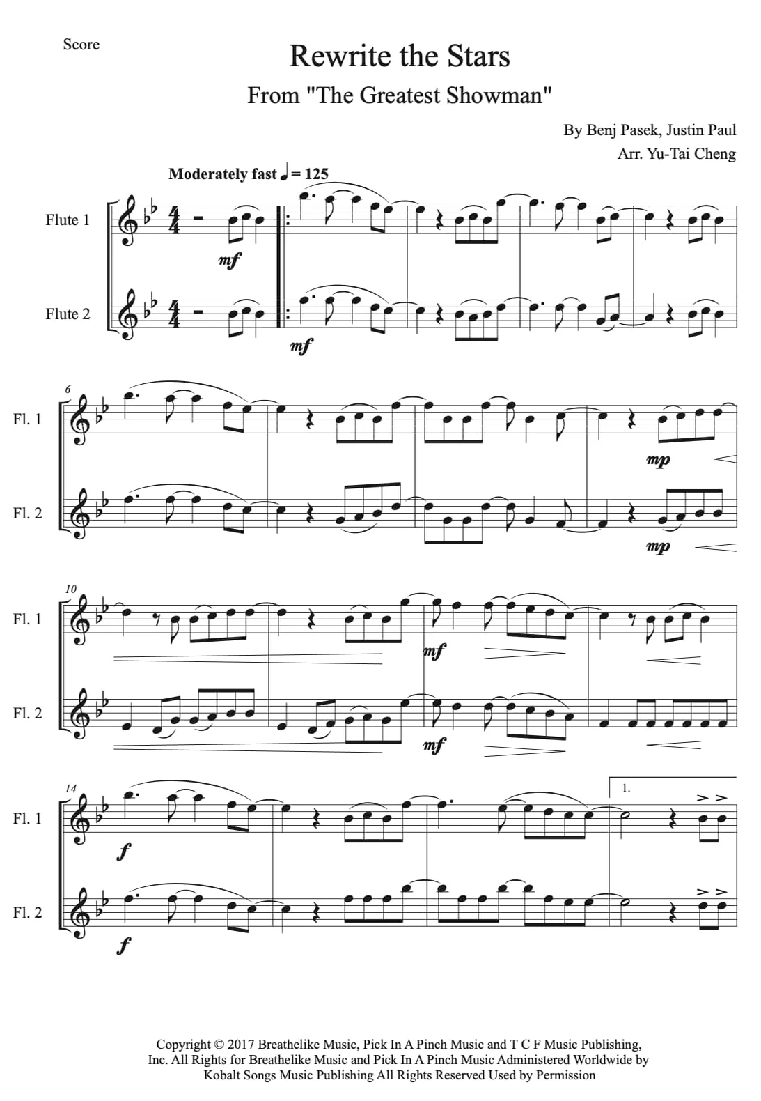Rewrite the stars (The Greatest Showman) - flute duet - Benj Pasek &amp; Justin Paul by CHENG YU-TAI - Page 2