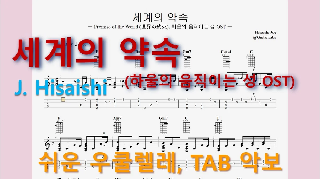 [ジブリ OST] 世界の約束 - Hisaishi Joe (Staff+TAB+Fingering+Chords) by 624 TABs