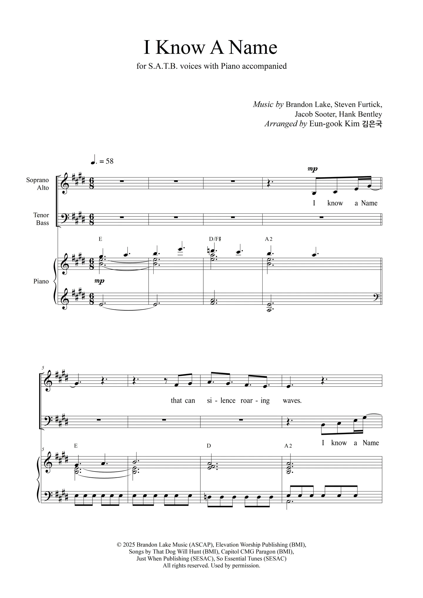 I know a name - Elevation Worship &amp; Brandon Lake (SATB Choir) by Grace Music