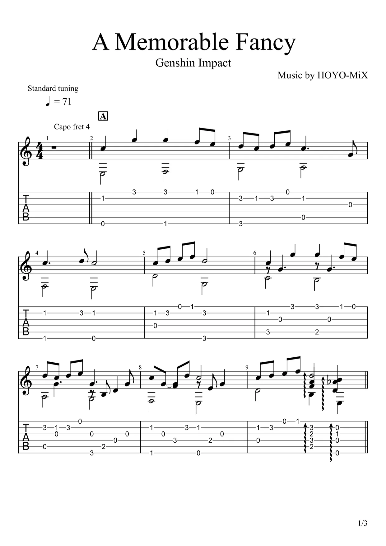 A Memorable Fancy - Genshin Impact (Fingerstyle) by u3danchou