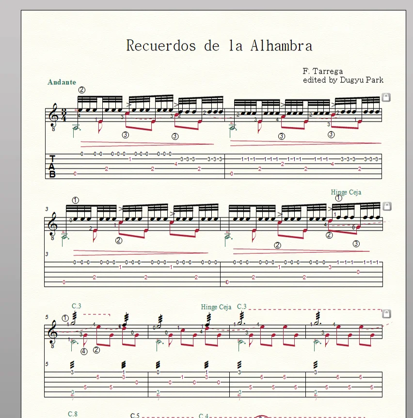 tab classical guitar / recuerdos de la alhambra - Francisco Tarrega (good) by dugyu park