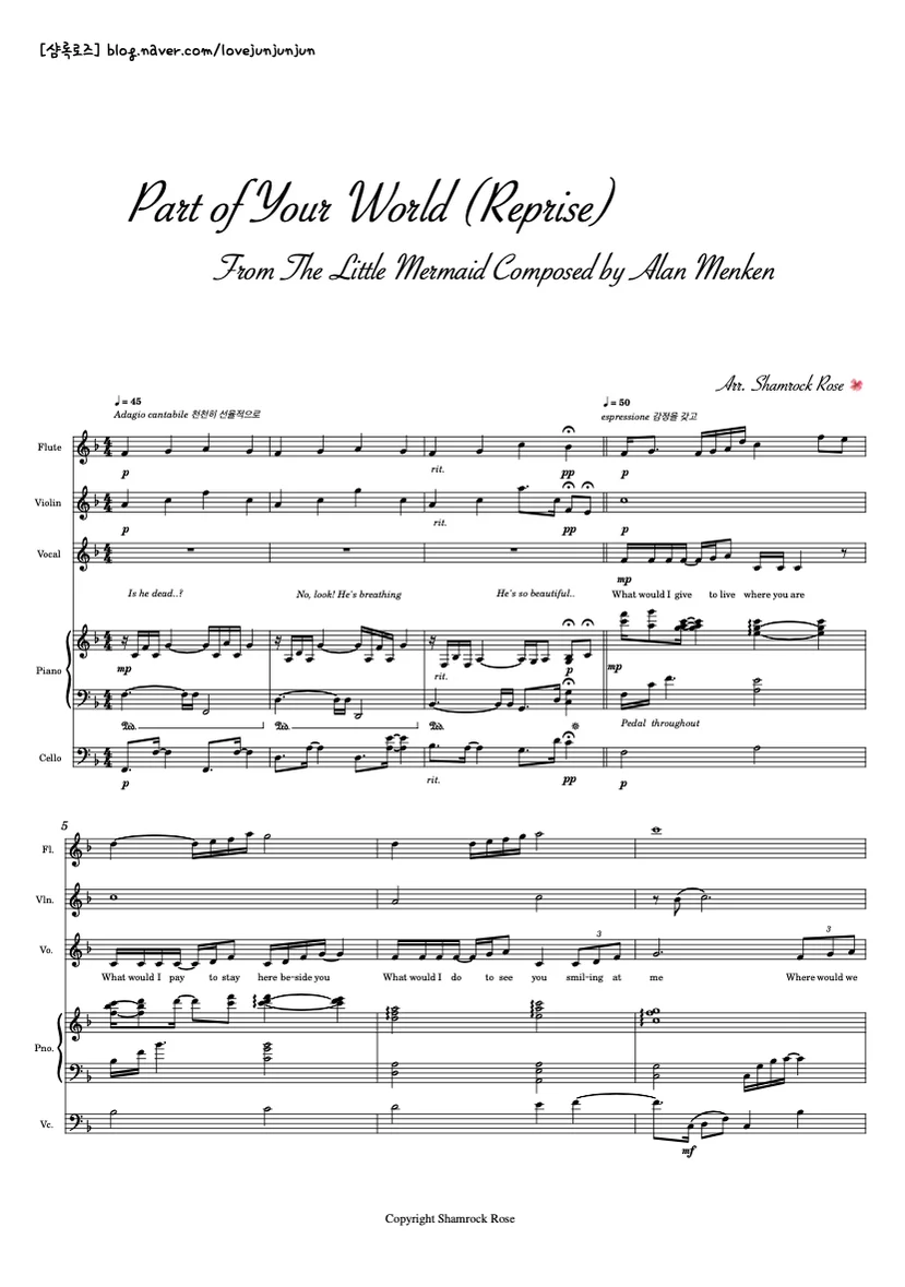 Disney The Little Mermaid Part of Your World (Reprise) - Disney The Little Mermaid OST (Piano Quintet ver.) by Shamrock Rose