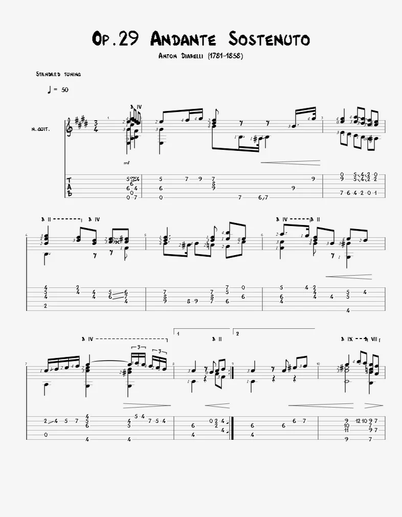 Op.29 Andante Sostenuto - Anton Diabelli by Agape Guitar