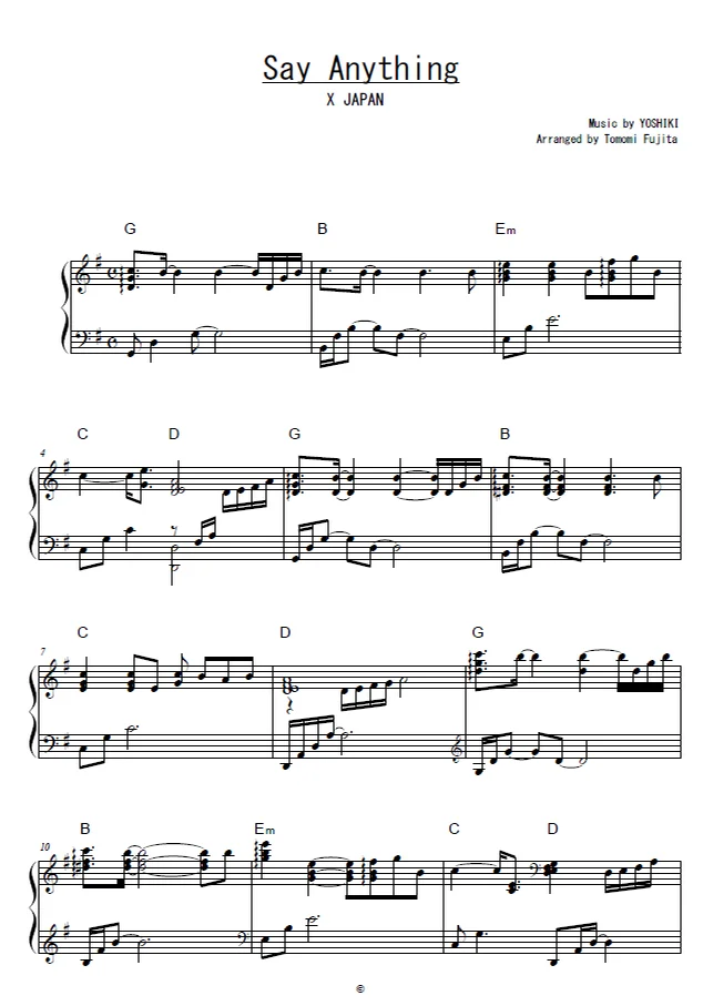 Say Anything - X JAPAN (YOSHIKI) by piano*score