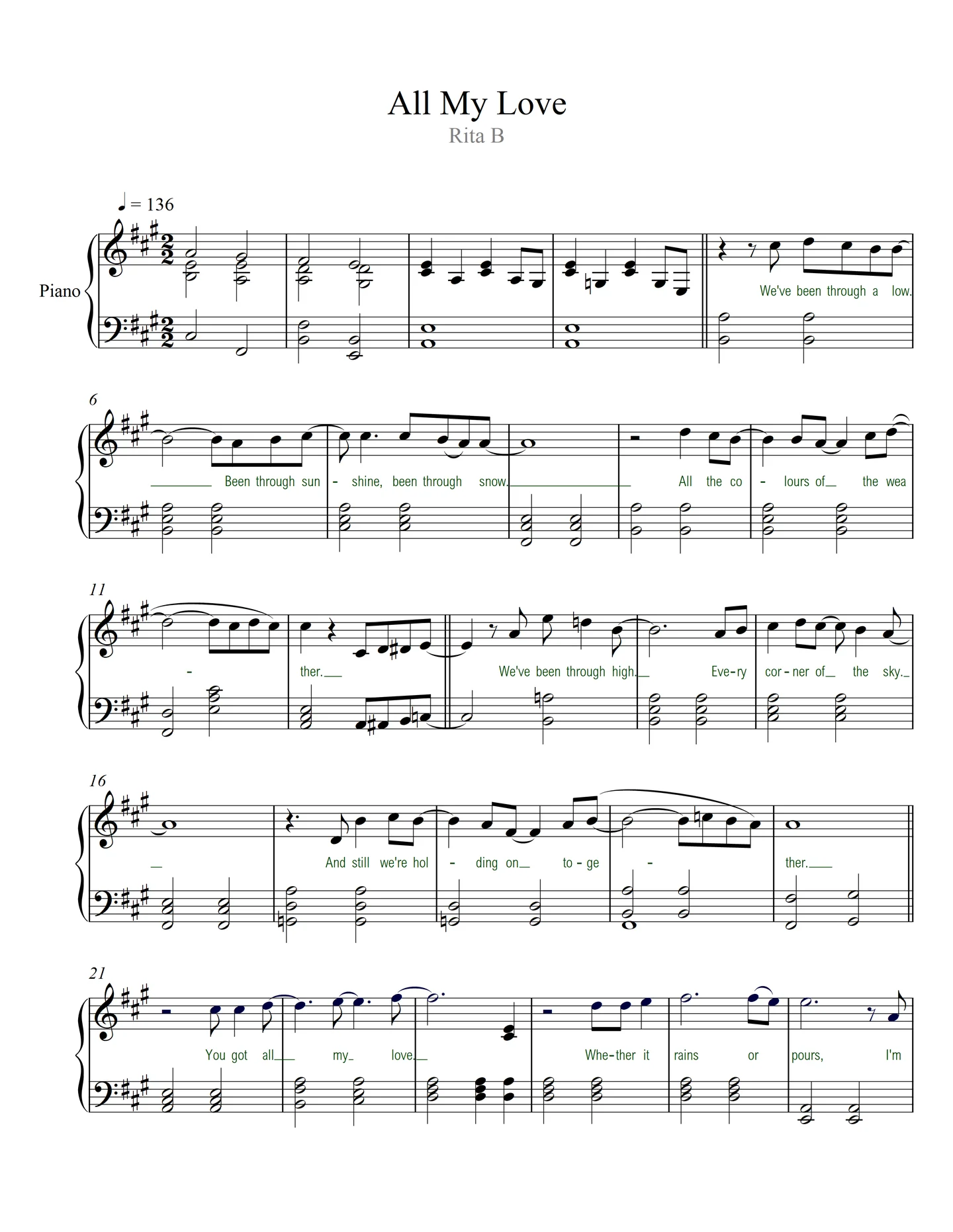 All My Love - Coldplay (2 pdfs: duet+solo) by Rita B