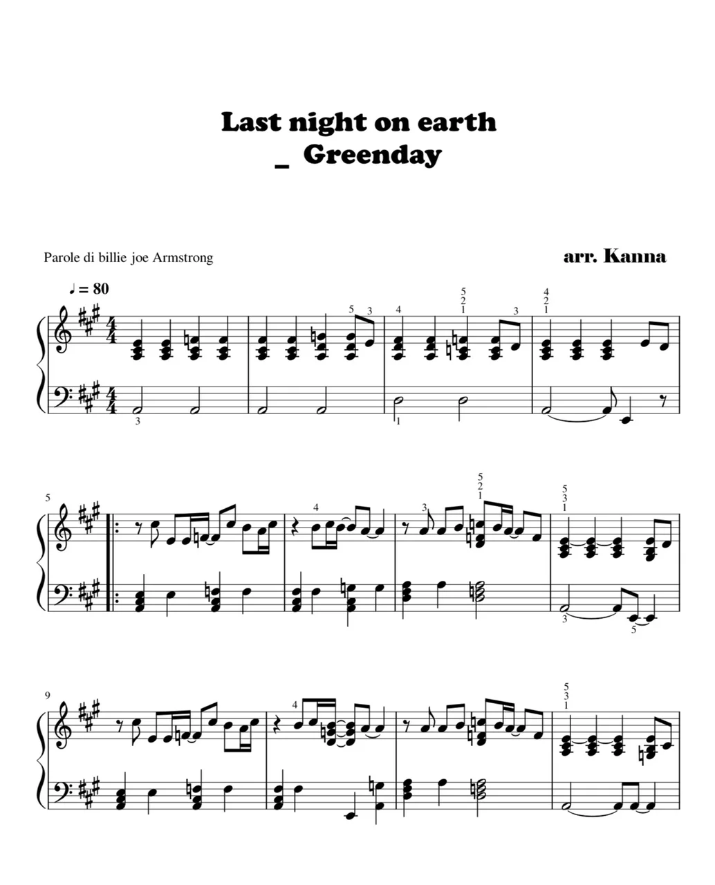 Last Night on Earth - Green Day (Piano Solo) by 칸나