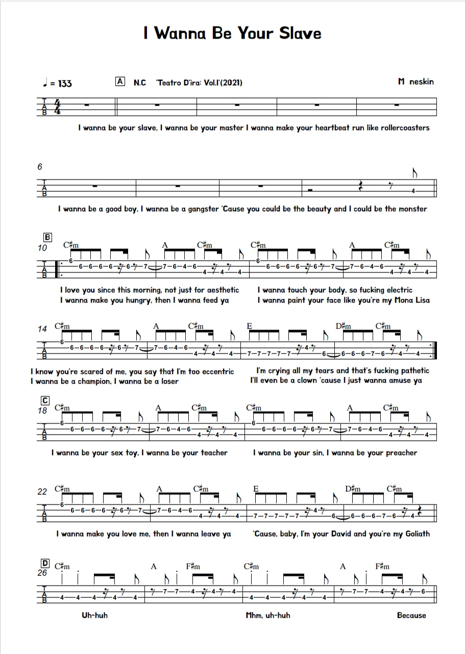 I Wanna Be Your Slave - Måneskin by 김미(Kimme)