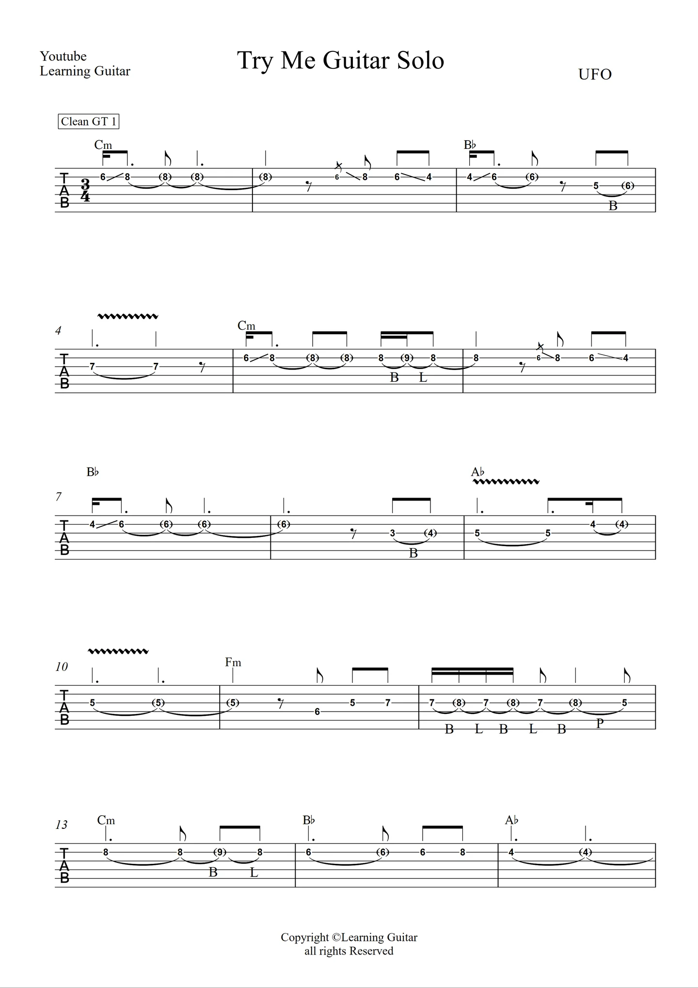 Try Me - UFO (Guitar Solo TAB) by Learning Guitar