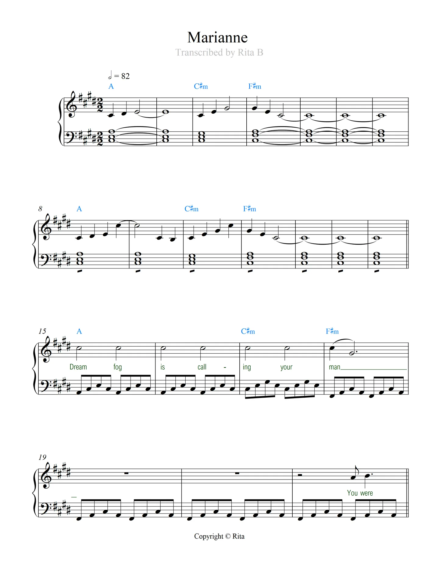 Marianne - Fontaines D.C. (2 pdfs: solo+duet) by Rita B