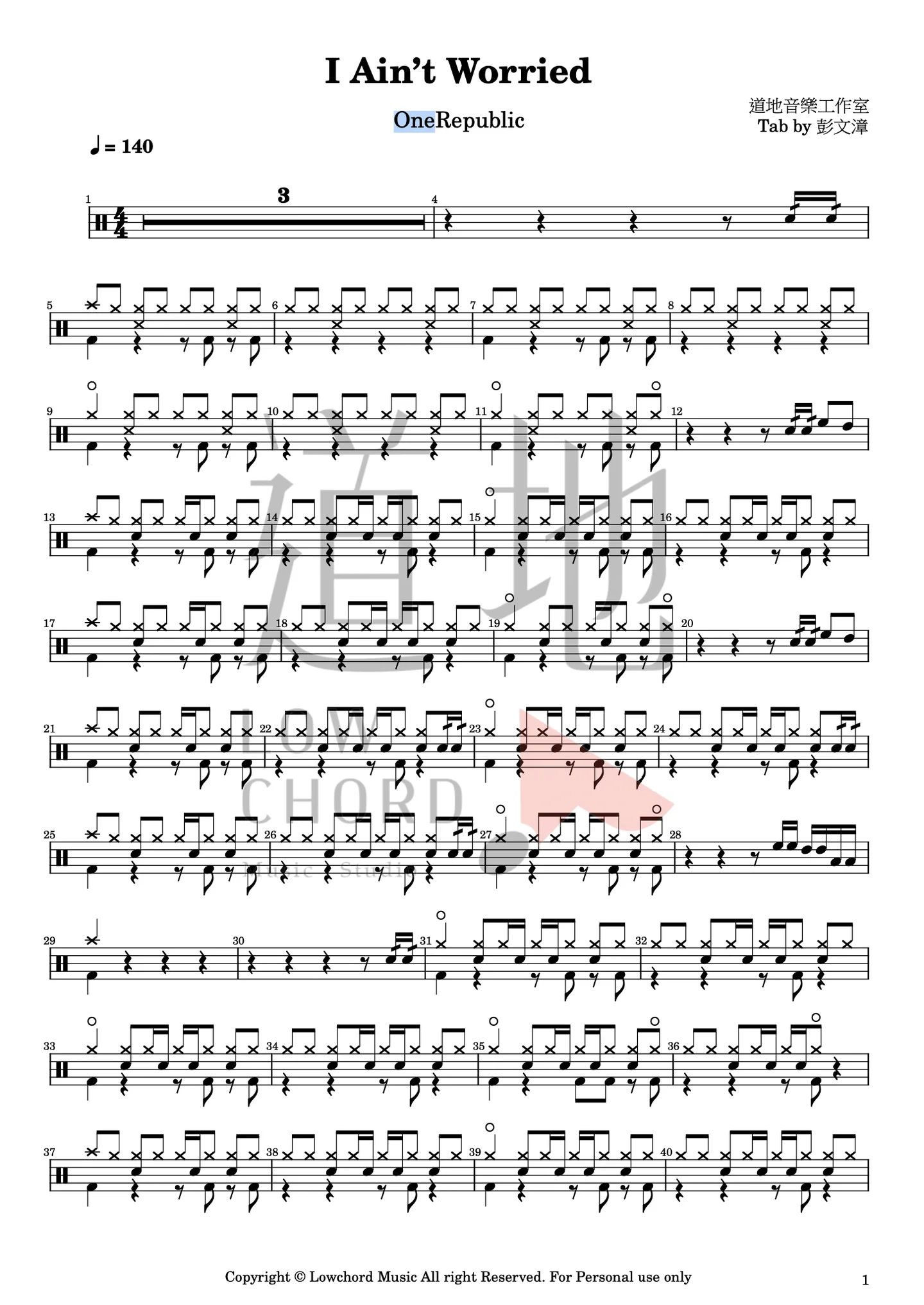 I ain't worried - One Republic by 彭文漳