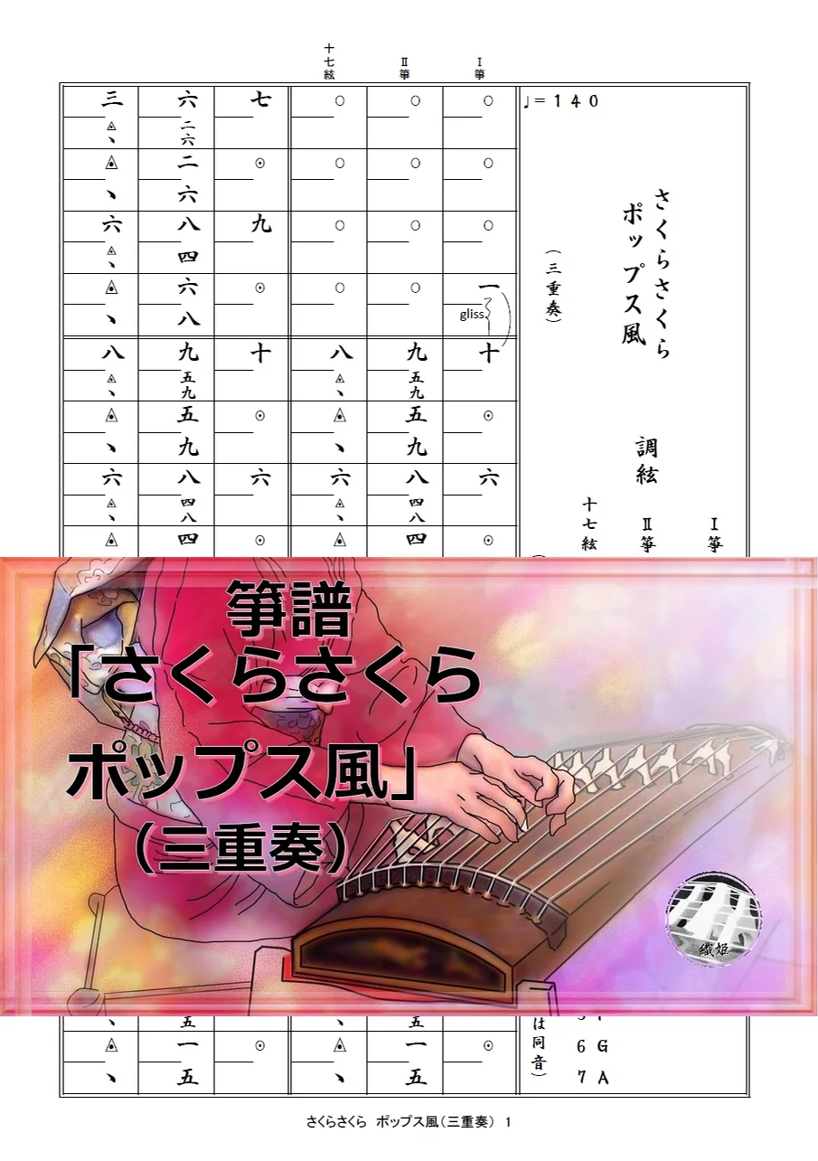 箏譜 さくらさくらポップス風(三重奏/Ⅰ箏・Ⅱ箏・十七絃) by 織姫