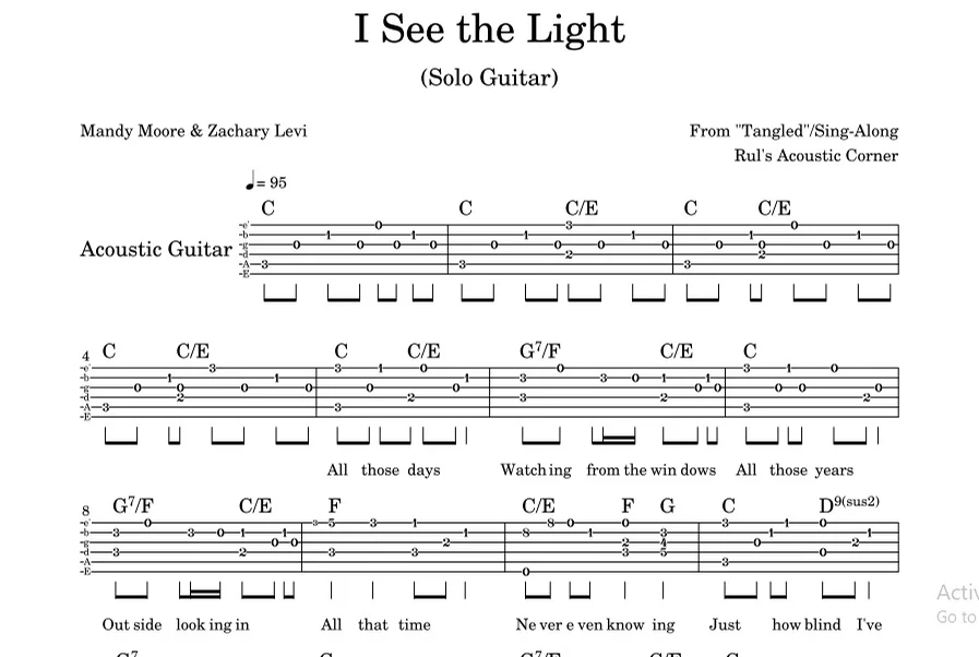 I See The Light - Mandy Moore & Zachary Levi (Instrumental Solo Guitar Fingerstyle Tabs) by I See The Light - Mandy Moore & Zachary Levi Tangeld