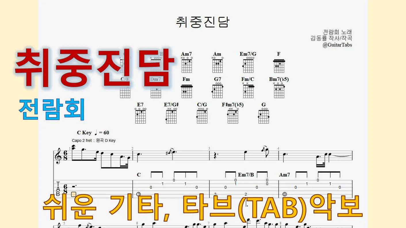 취중진담 - 전람회 (C Key / Easy TAB / Lyrics) by 624 TABs