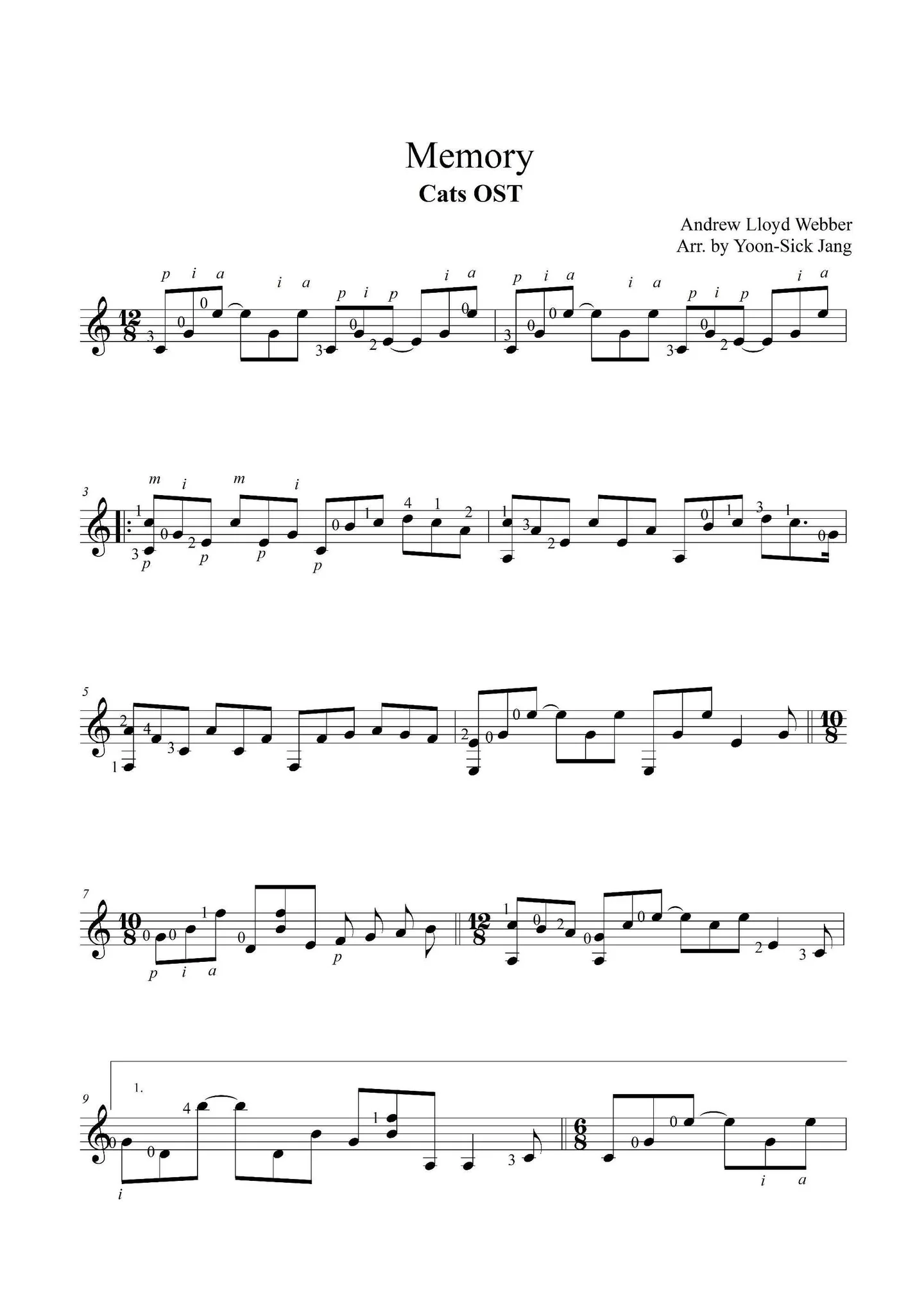 뮤지컬 캣츠(Cats) -Memory(쉬운 기타솔로) - Andrew Lloyd Webber (타브악보, 오선악보 동시 수록) by 장윤식 - Page 4