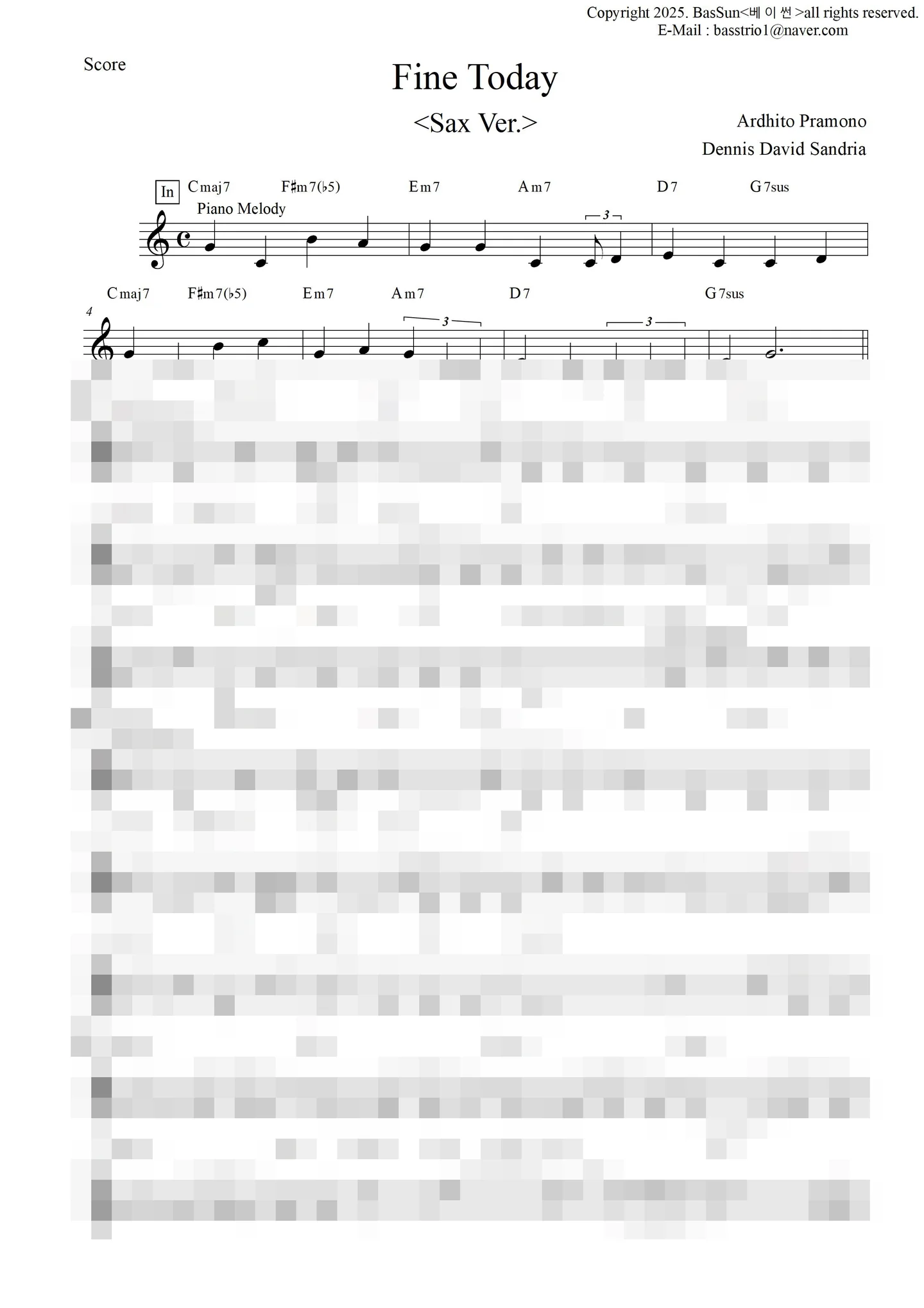 Fine Today - Ardhito Pramono (Jazz / Lead Sheet / Chord / Saxophone) by BasSun