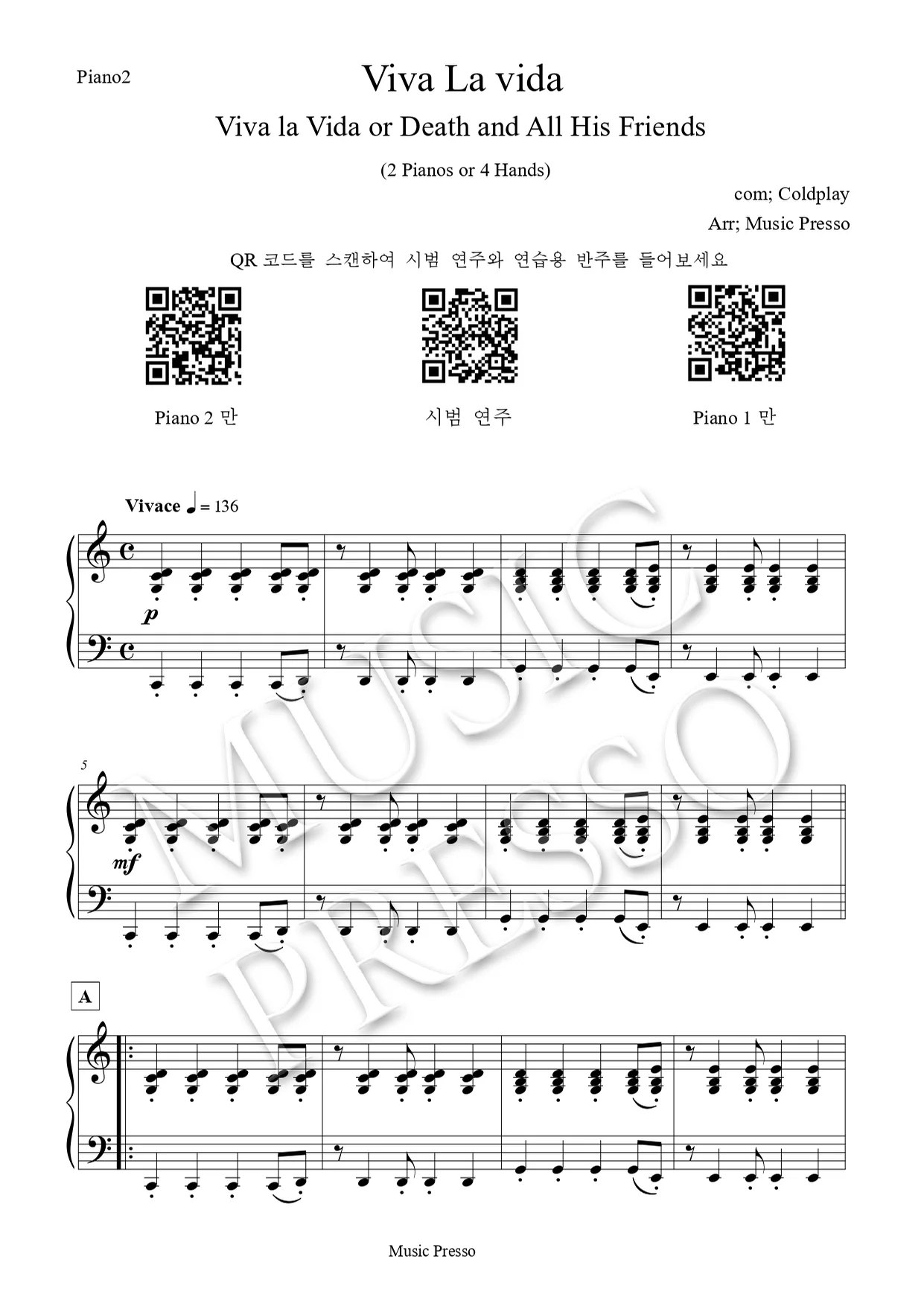 Viva la vida - Coldplay (Coldplay's "Viva la vida" for 2 Pianos or 4 Hands.) by Music Presso - Page 4