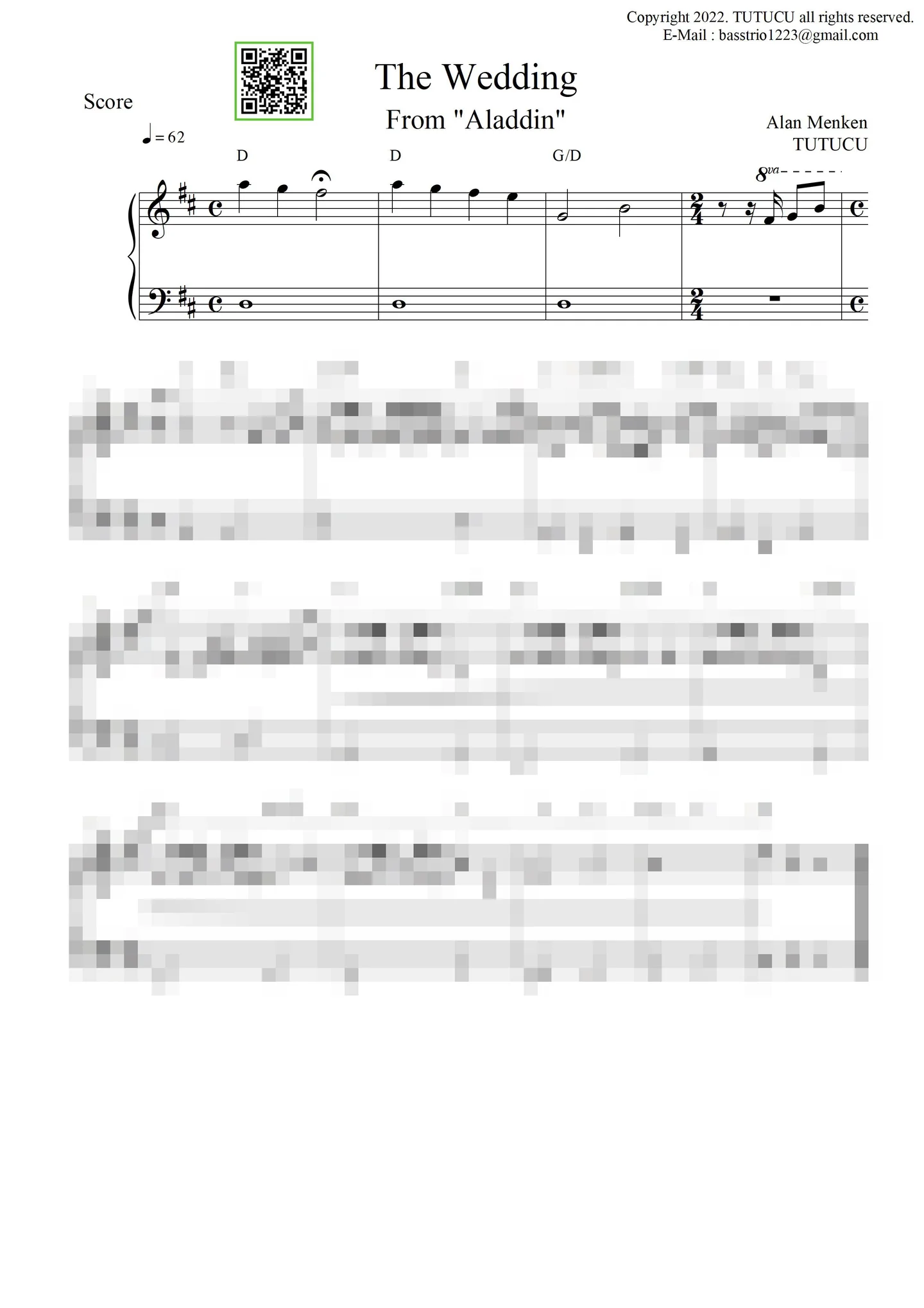 The Wedding - Alan Menken (재즈 악보 / 더 웨딩 / 알라딘 / 알라딘 엔딩 곡 / 결혼식 반주) by TUTUCU