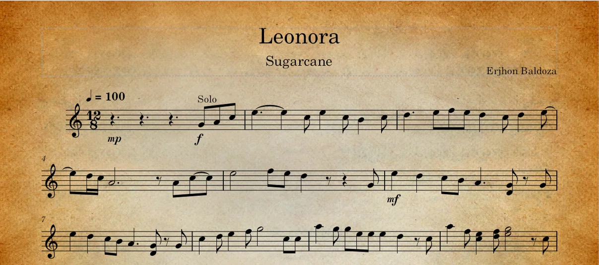 Leonora - Sugarcane (Flute Sheet Music) by Erjhon Baldoza