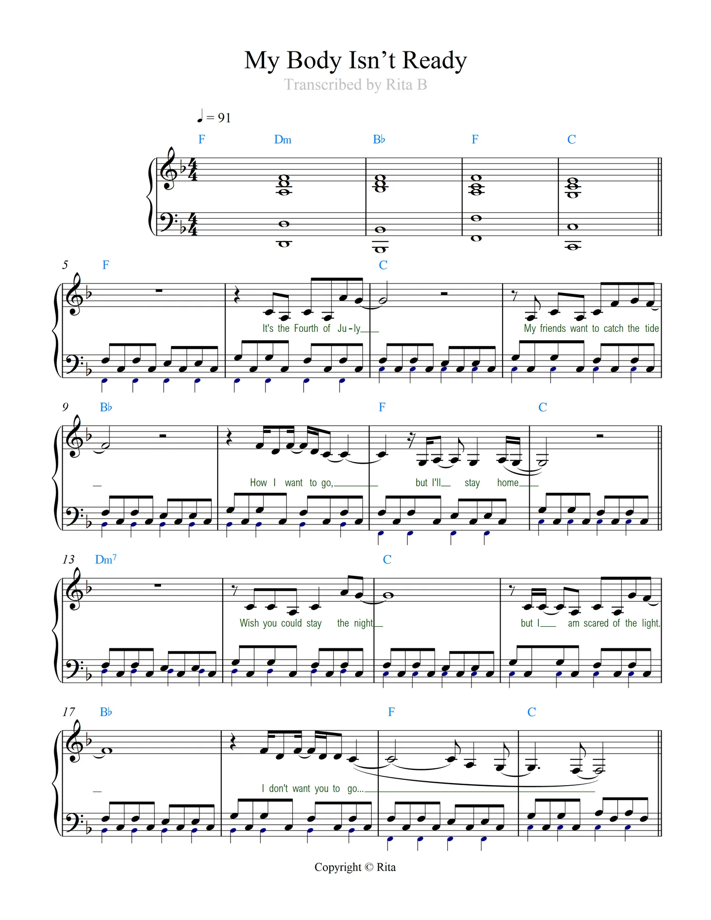 My Body Isn’t Ready - sombr (2 pdfs: solo+duet) by Rita B