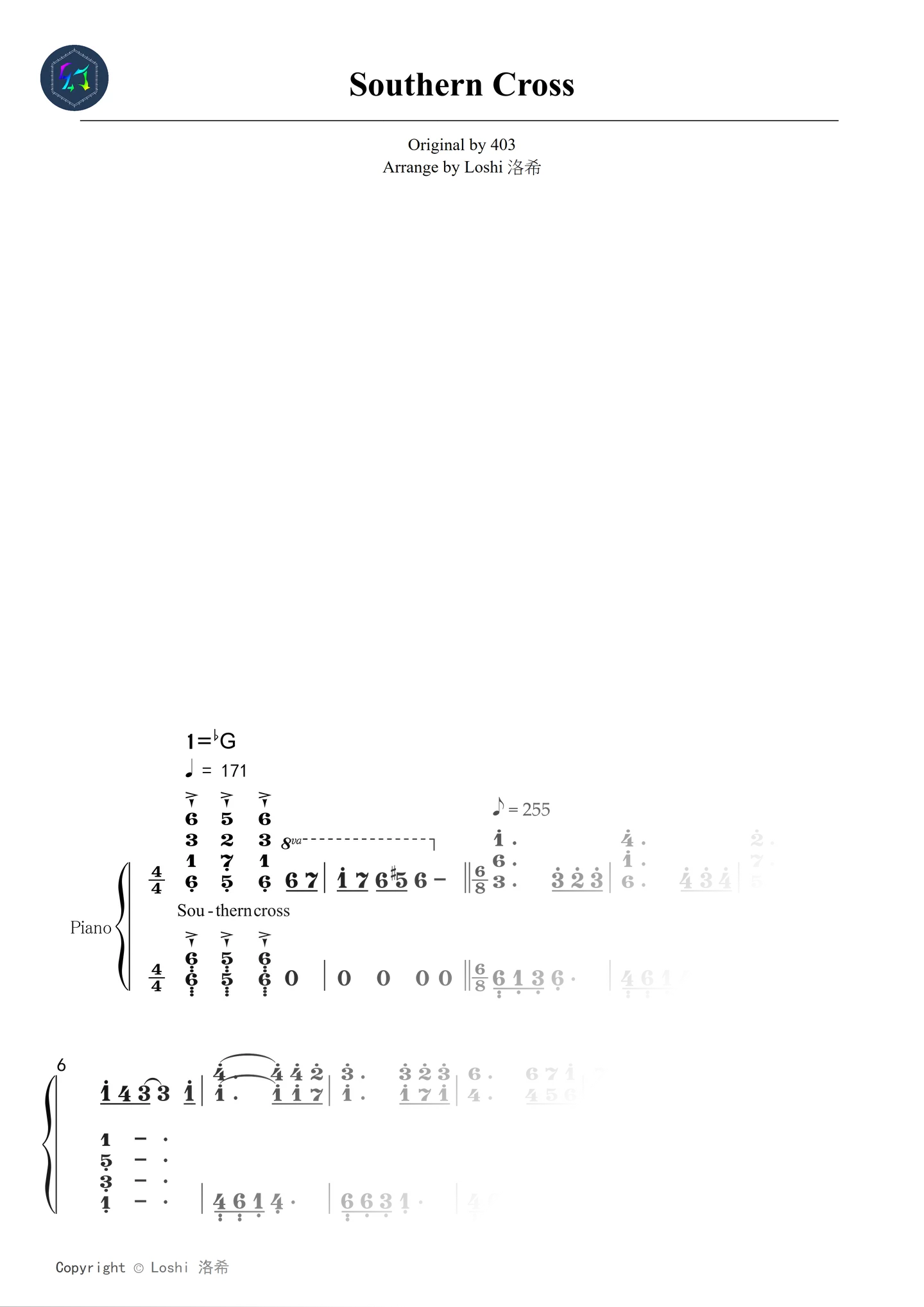 【簡譜】《Southern Cross》 | 熱度與情感同時拉滿的音遊名曲 - 403 by Loshi Ch. 洛希