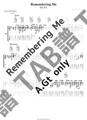 Remembering Me - S.E.N.S. (A.Gt / ギター / TAB譜 / インスト曲 / ドラマ『美しき日々より』) by Score by Reng
