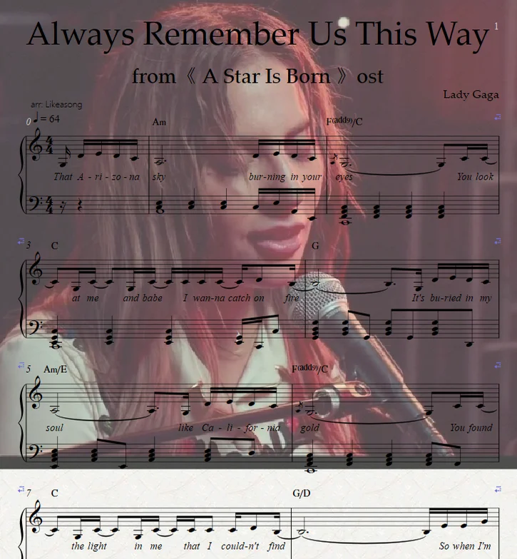 Always Remember Us This Way(with lyric & Chord Symbols) from《 A Star Is Born 》ost一个明星的诞生 - Lady Gaga by Likeasong