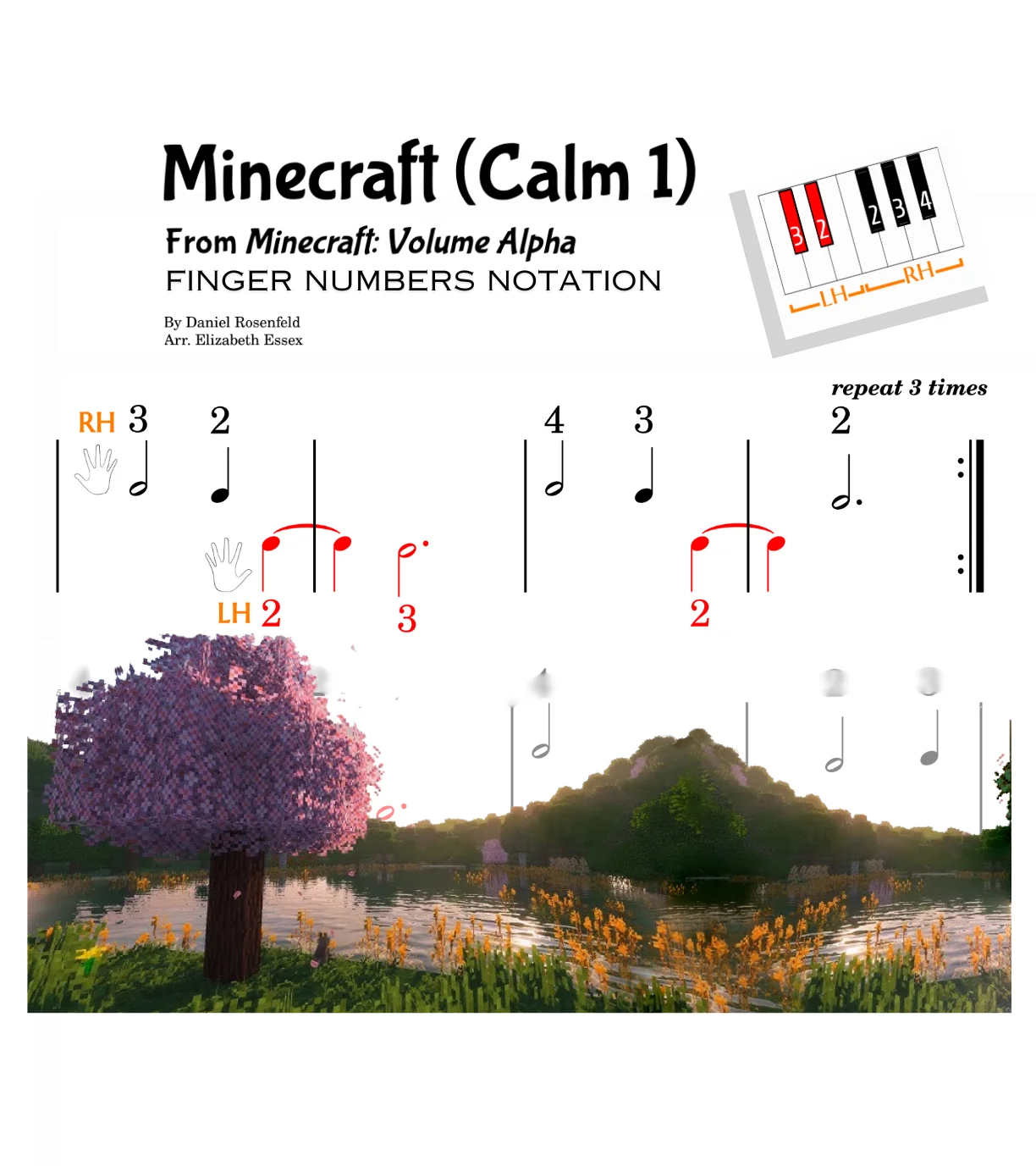 Minecraft: Alpha / Calm 1 - C418 (Finger number notation for new beginner pianists) by Elizabeth Essex