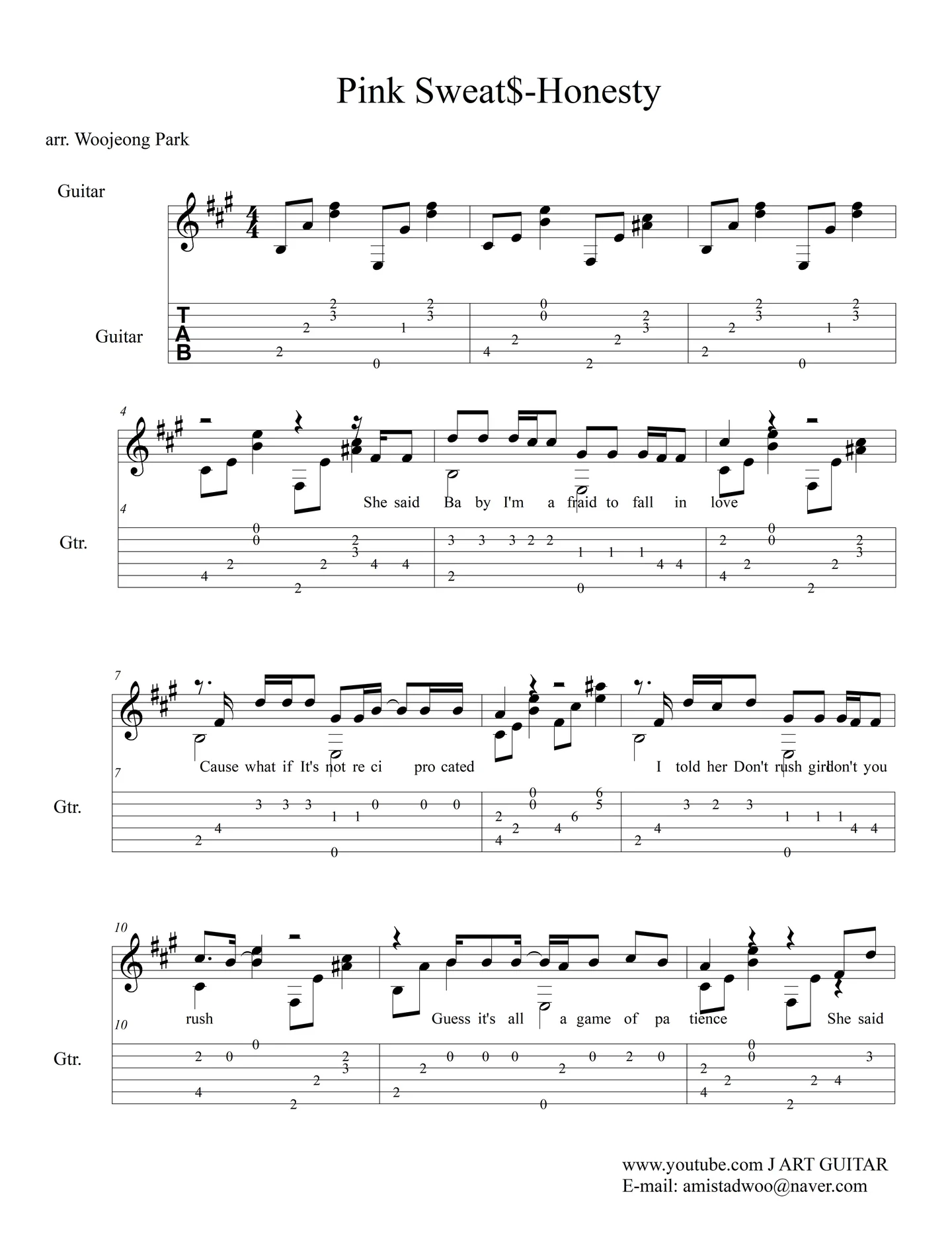 Honesty - Pink Sweat$ (Guitar Tab/기타 타브 악보) by Woojeong Park