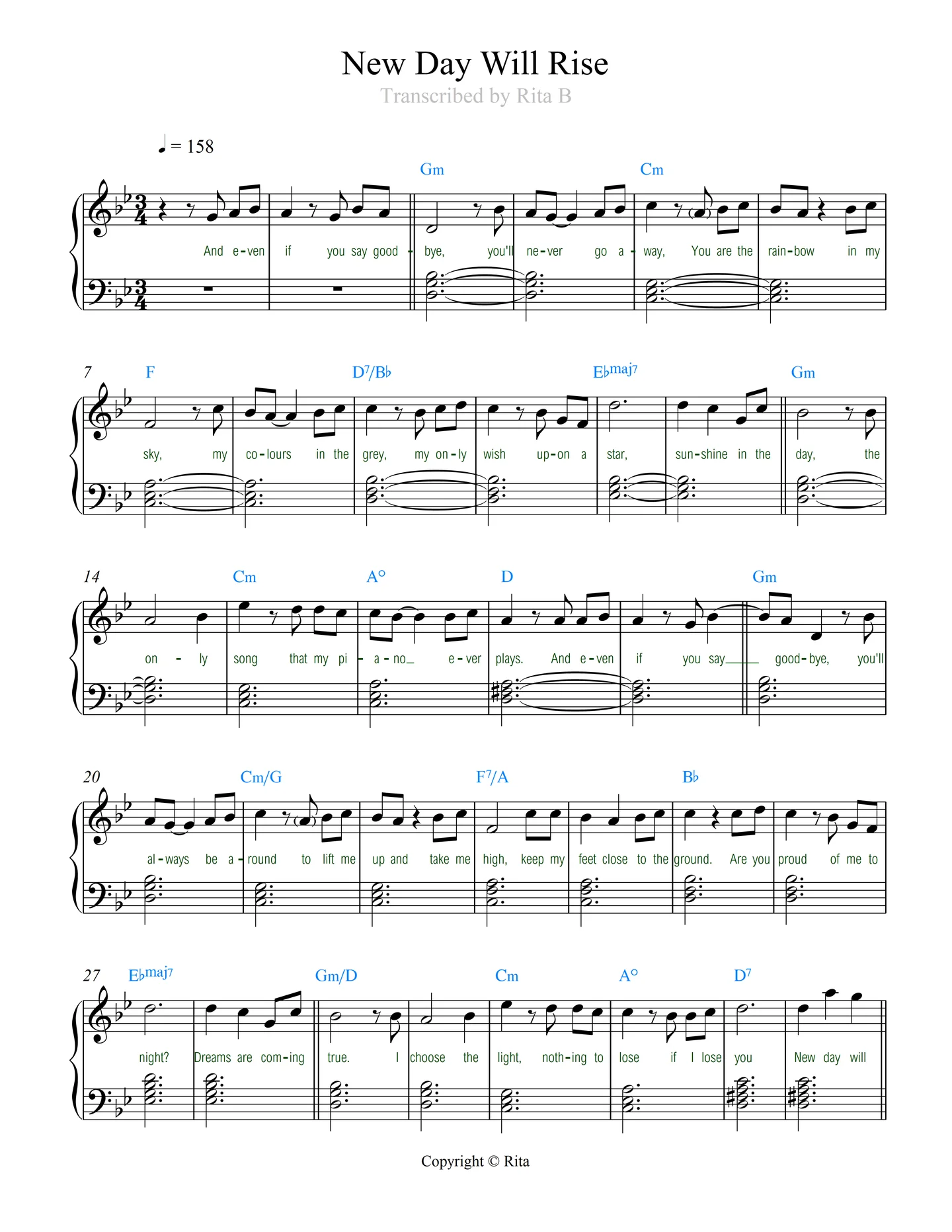 New Day Will Rise - Yuval Raphael (2 pdfs: easy+duo יובל רפאל) by Rita B
