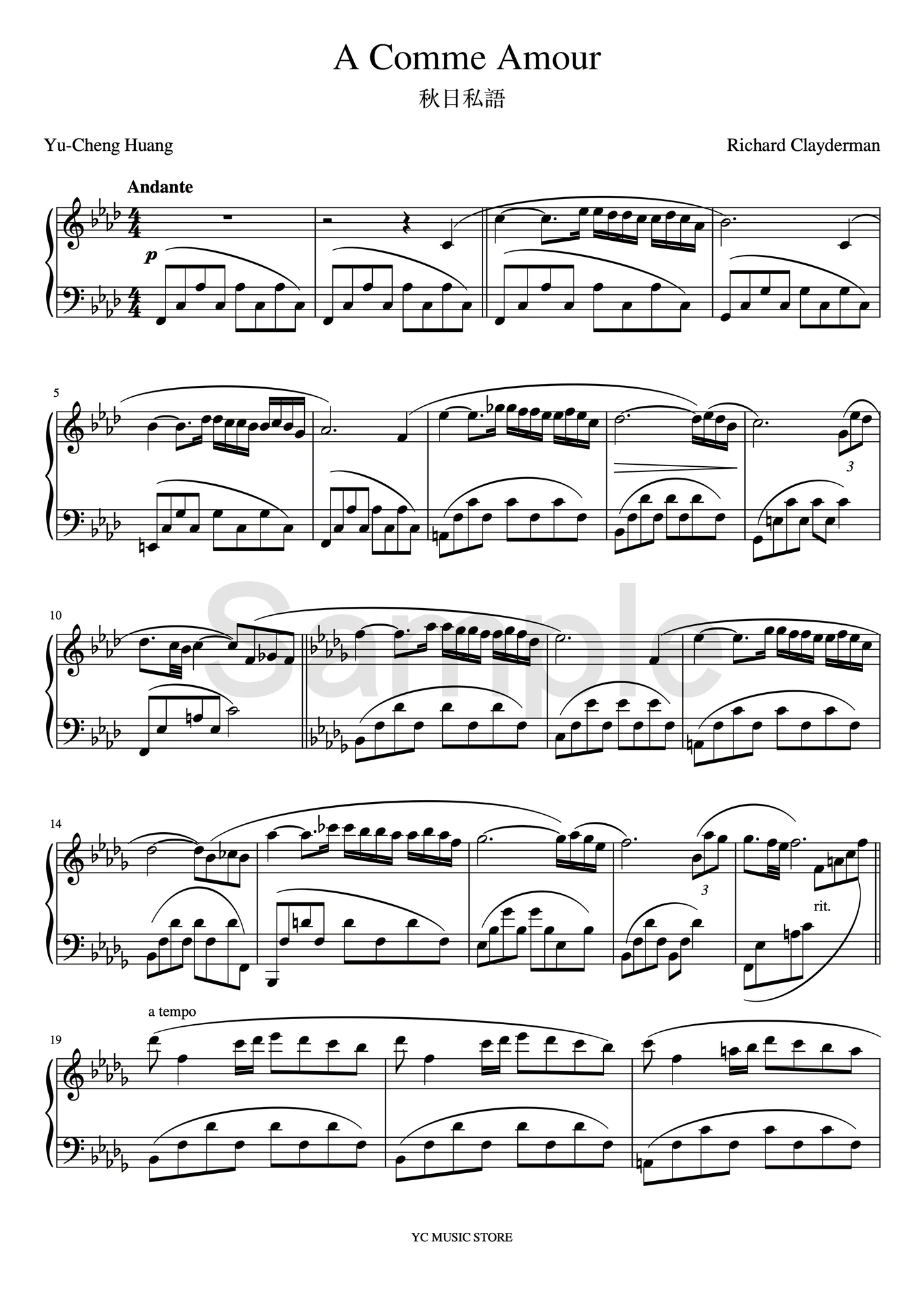 A Comme Amour 秋日私語 - Richard Clayderman by YC MUSIC