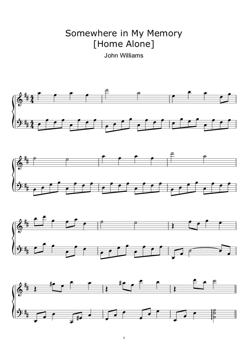 Somewhere in My Memory (Home Alone) - John Williams (Sheet Music, MIDI,) by sayu