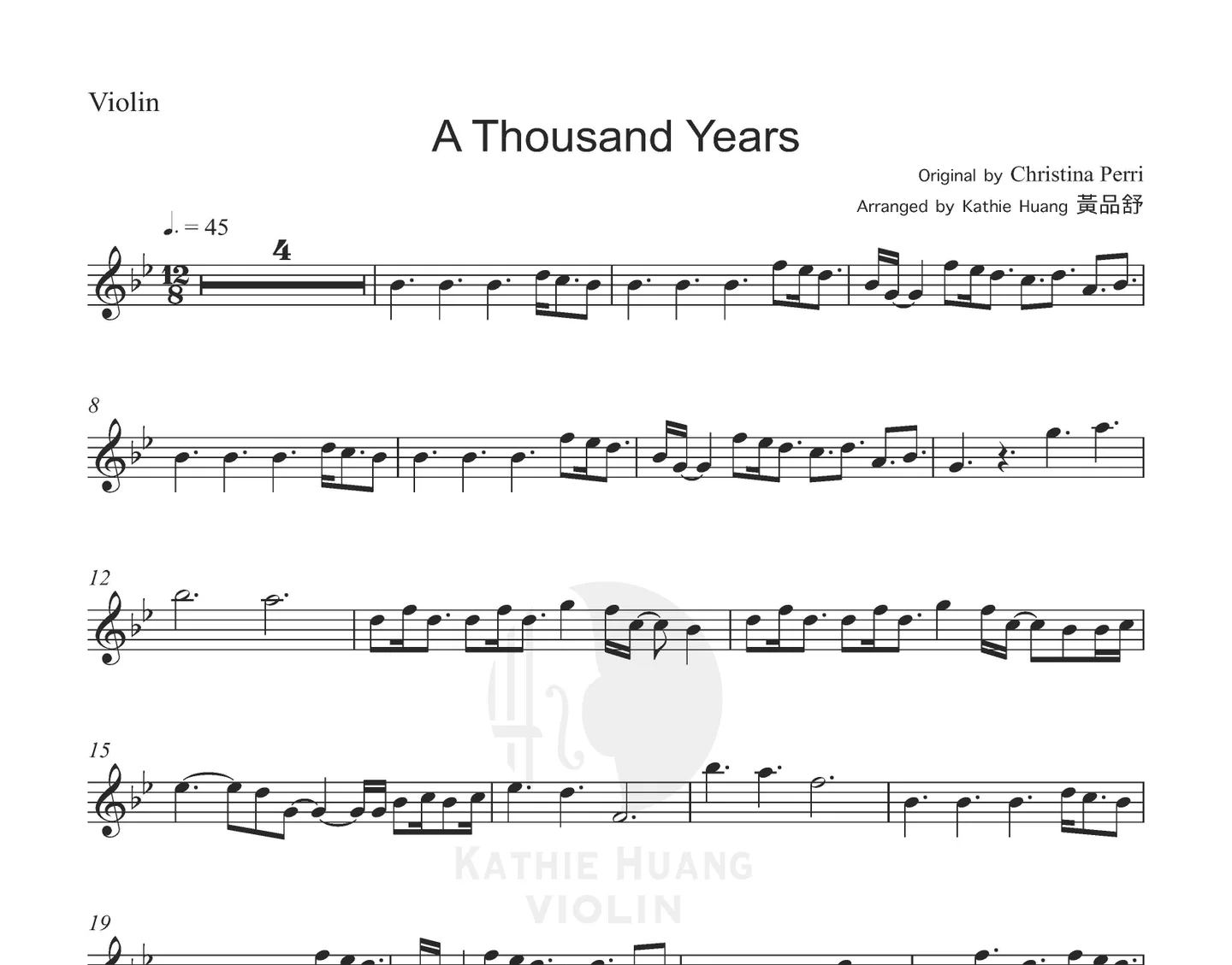A Thousand Years - Christina Perri (Twilight: Breaking Dawn Includes Instrumental) by Kathie Violin 黃品舒小提琴