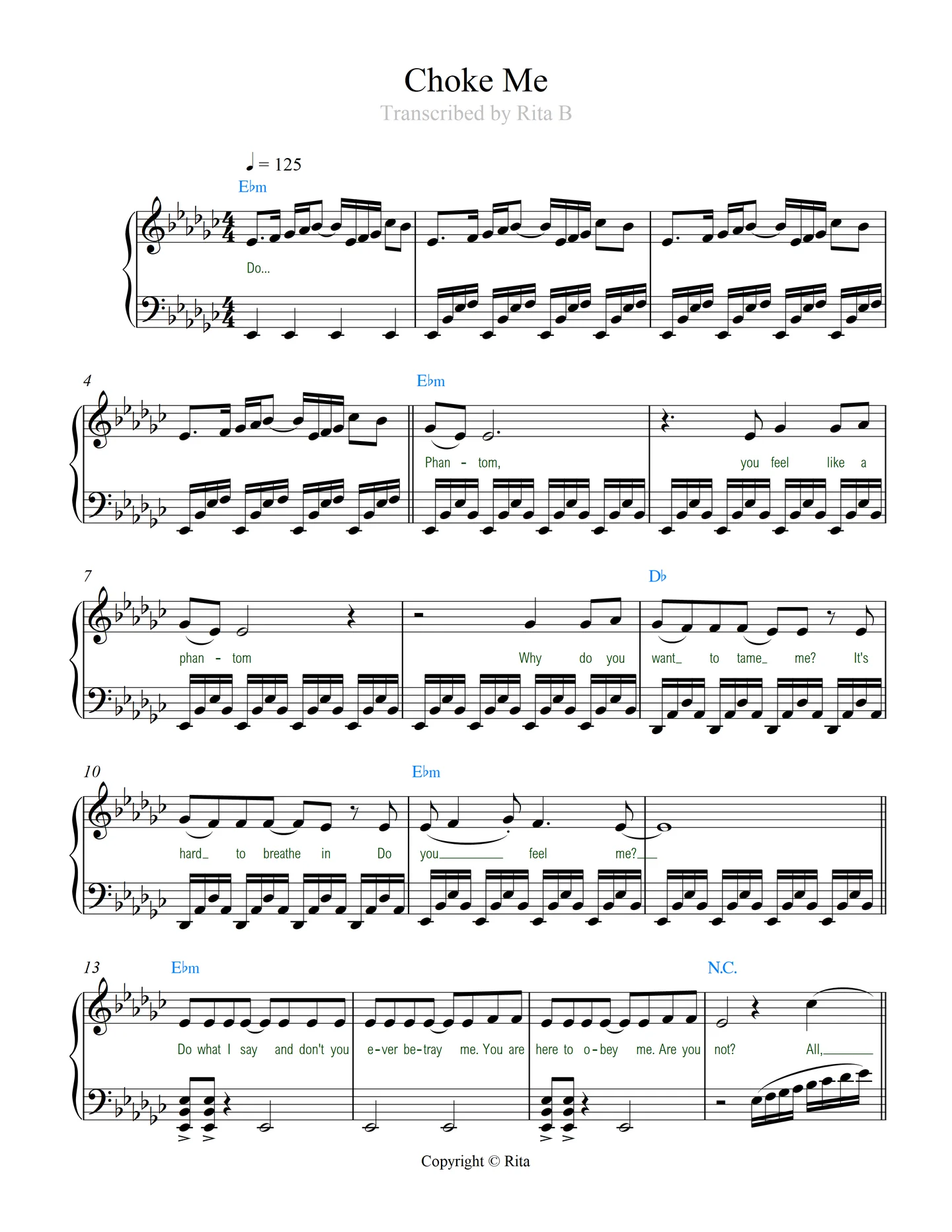 Choke Me - Alexandra Căpitănescu (2 pdfs: solo+duet) by Rita B