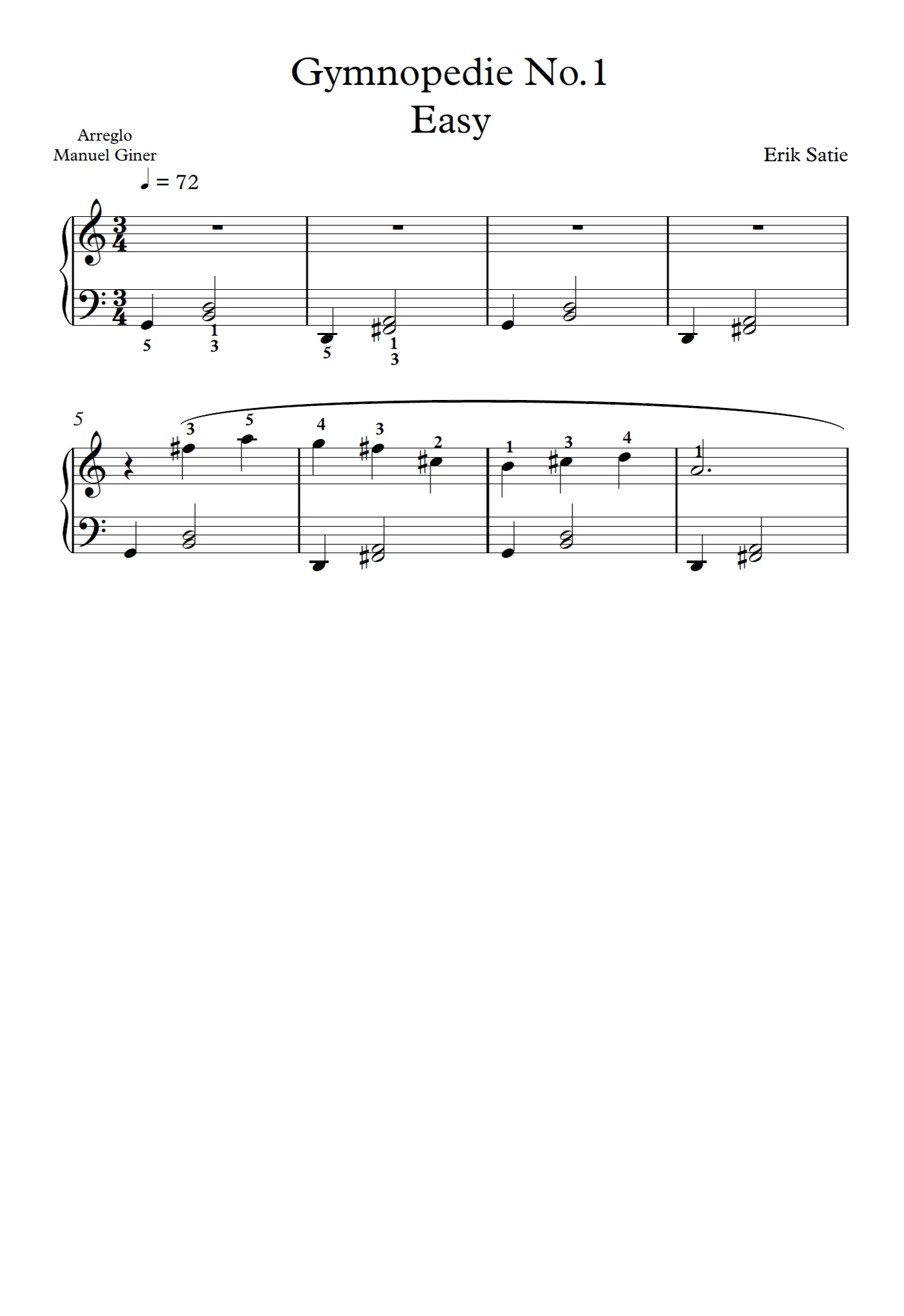 Gymnopedie No.1 - Erik Satie (Easy Version) by Manuel Giner