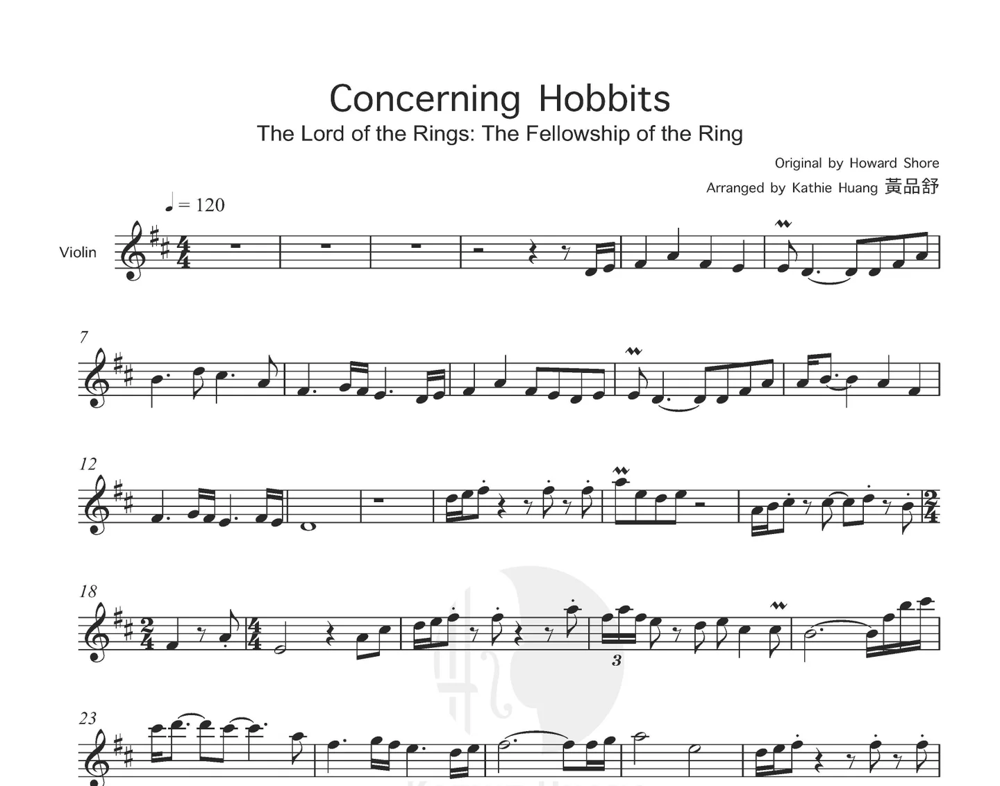 Concerning Hobbits - Howard Shore (The Lord of the Rings ost Includes Instrumental) by Kathie Violin 黃品舒小提琴 - Page 2