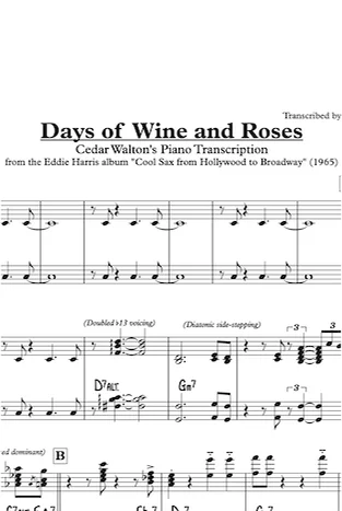 Days of Wine and Roses - Eddie Harris (『Cool Sax from Hollywood to Broadway』/Cedar Walton Piano/Full Solo & Comping/Analysis/Reference MIDI/Professional Score) by A Certain Keyboardist | Professional Transcription