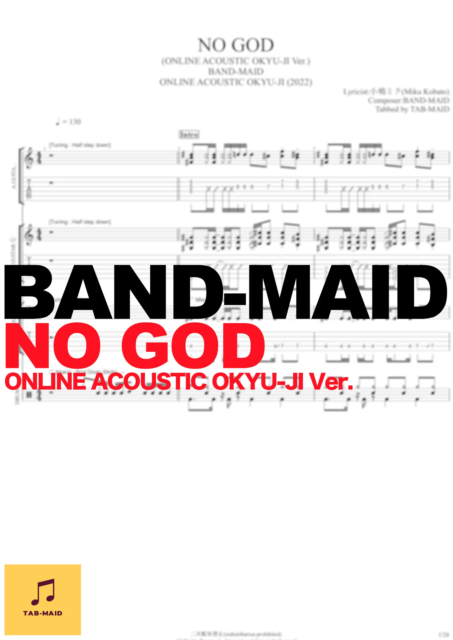 NO GOD (ONLINE ACOUSTIC OKYU-JI Ver.) - BAND-MAID (TAB / タブ譜 / バンドスコア) by TAB-MAID