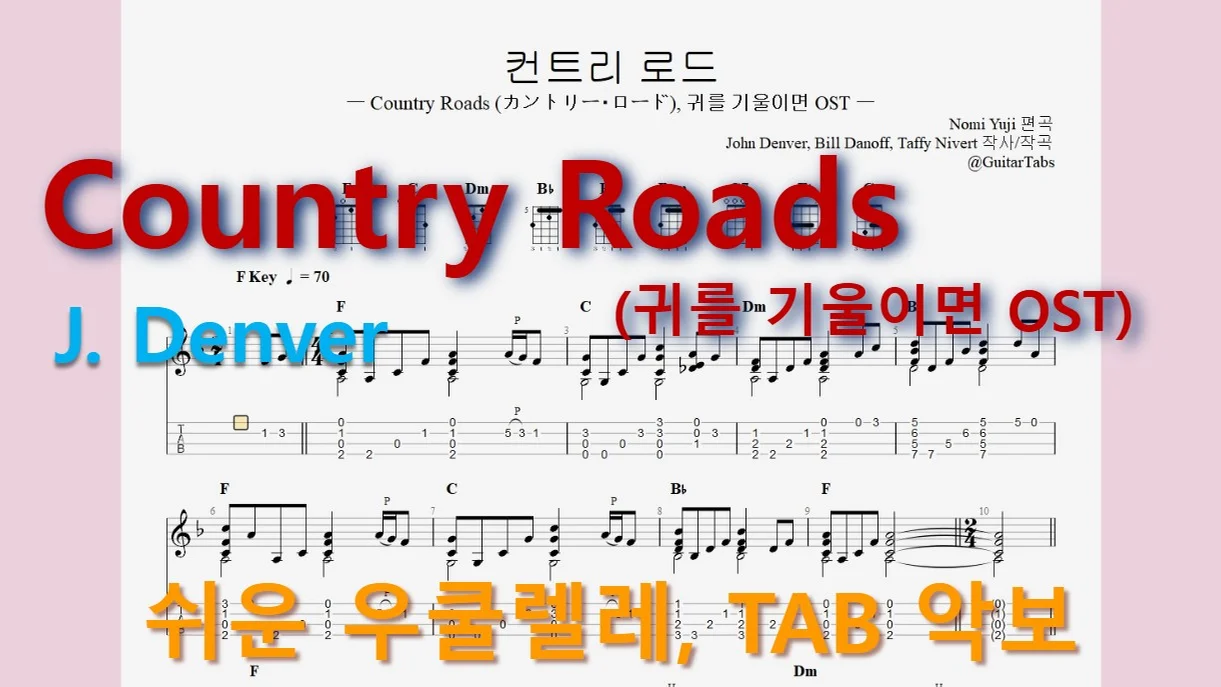 [ジブリ OST] Country Roads - John Denver (Staff+TAB+Chords) by 624 TABs