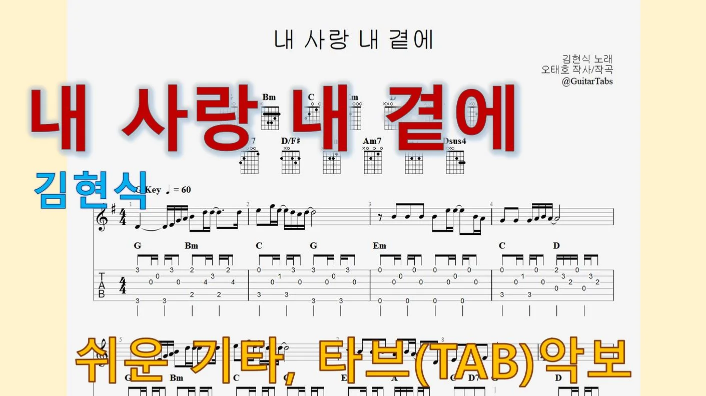 내 사랑 내 곁에 - Kim Hyun-sik (G Key / Easy TAB / Lyrics) by 624 TABs
