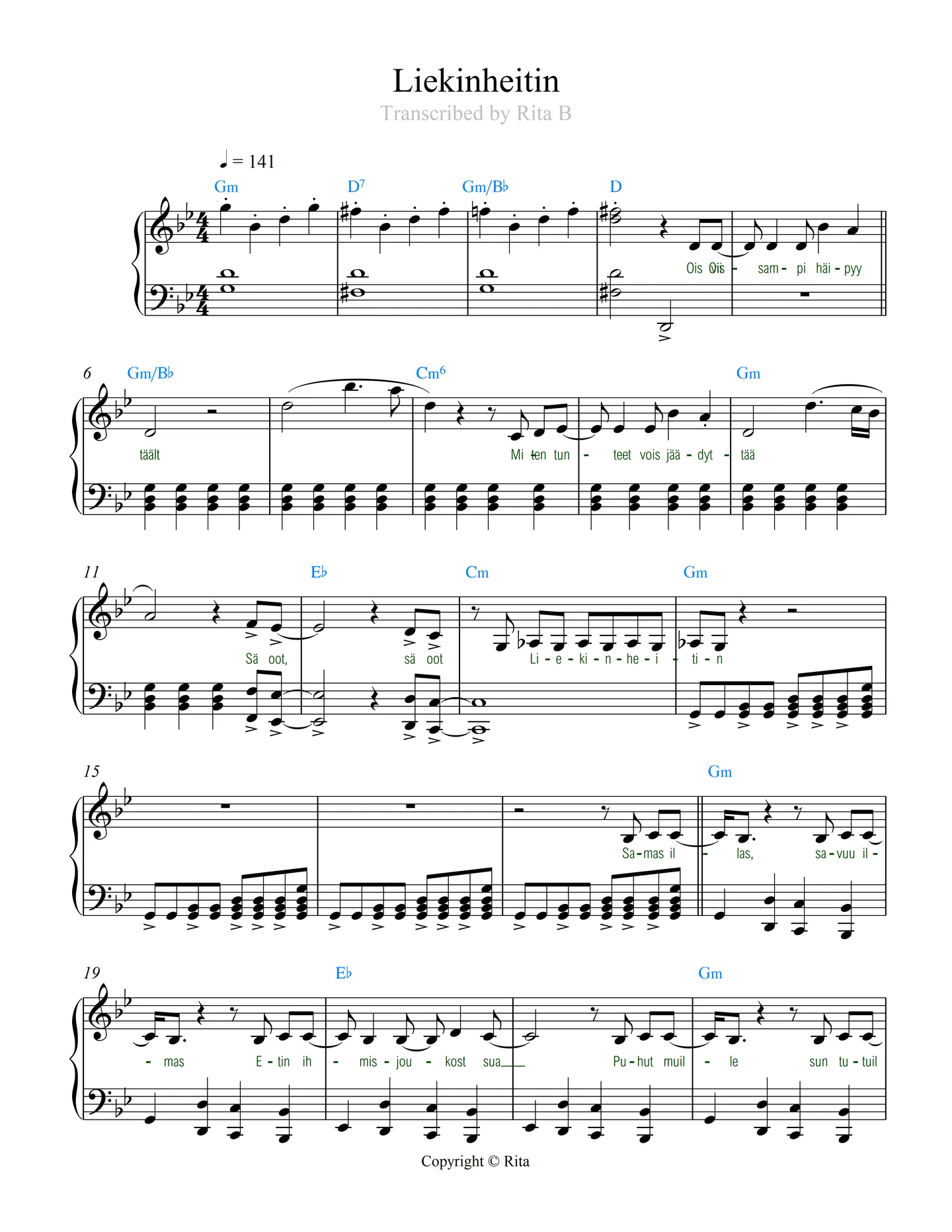 Liekinheitin - Linda Lampenius, Pete Parkkonen (2 pdfs: solo+duet) by Rita B