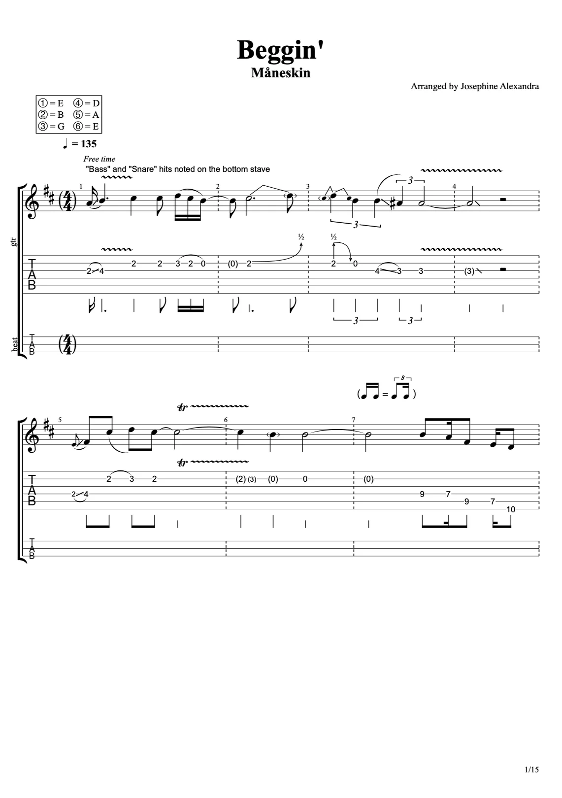 Beggin' - Måneskin (Live Version / Fingerstyle Guitar TAB / Level 2 / 15 pages) by Josephine Alexandra